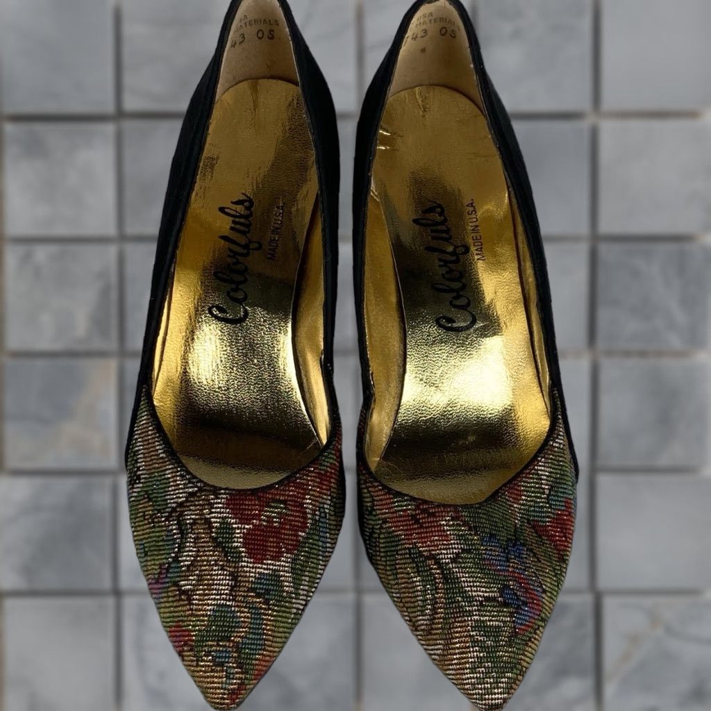 Vintage Vintage 1960s Mademoiselle Tapestry Heels Leather Size 6.5 B Women's Shoes Size US 7 / IT 37 - 1 Thumbnail