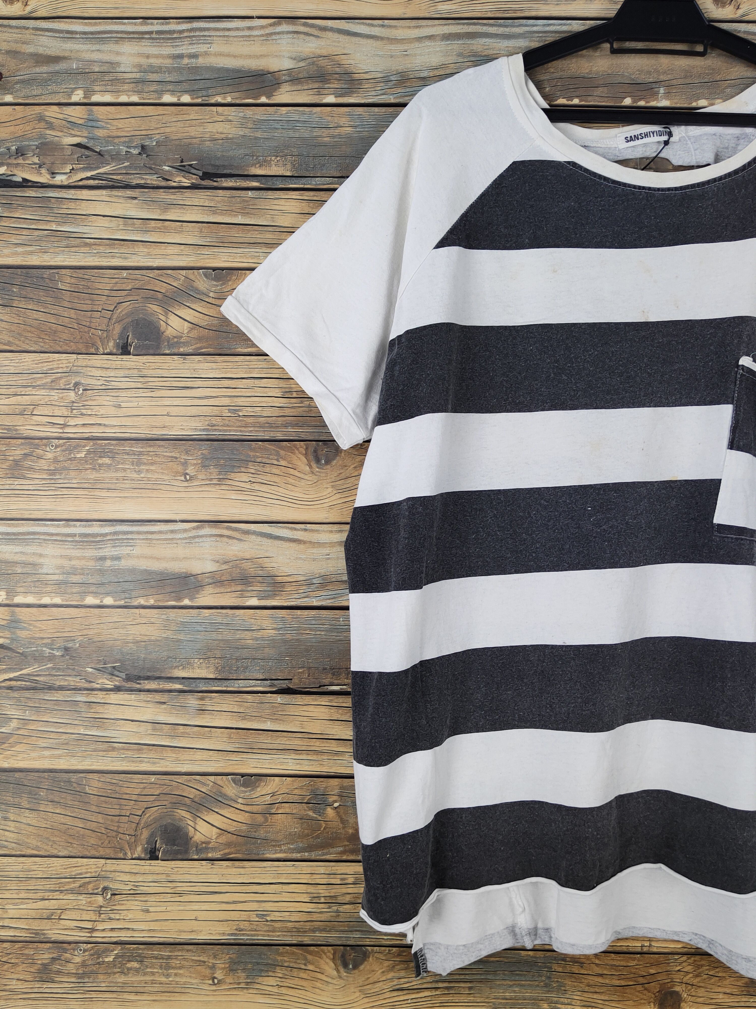Sanshiyiding Black White Stripe Short Sleeve T-shirts #W1918