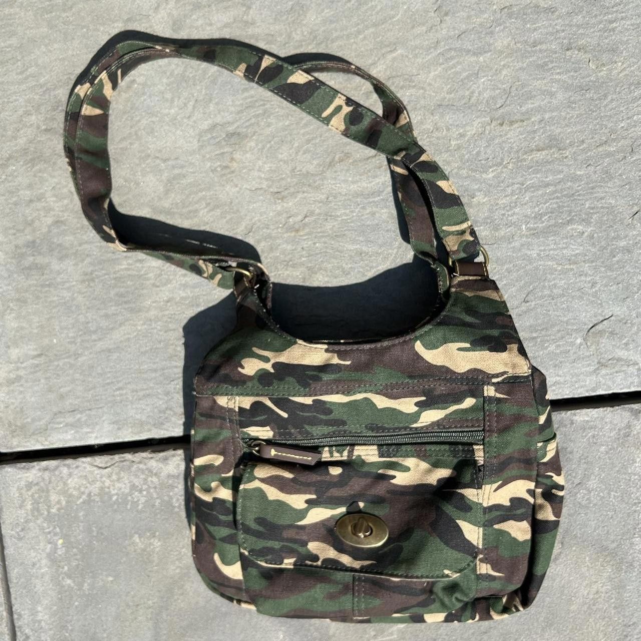 Y2K Camo Canvas Cargo Style Shoulder Bag in Green, Women's