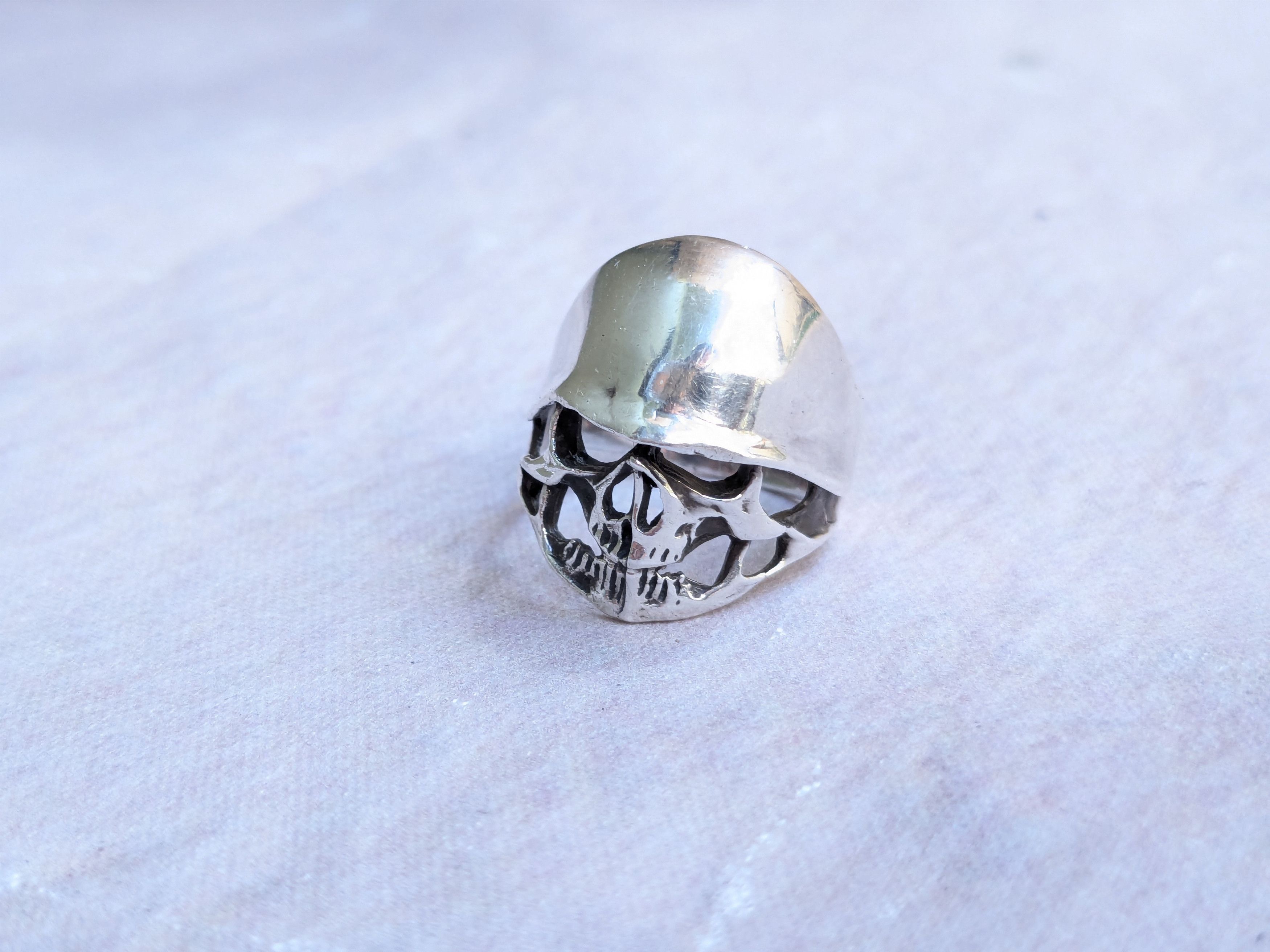 Jewelry Sterling Silver Skull Ring Biker Helmet 9.5 Punk Size ONE SIZE - 4 Thumbnail