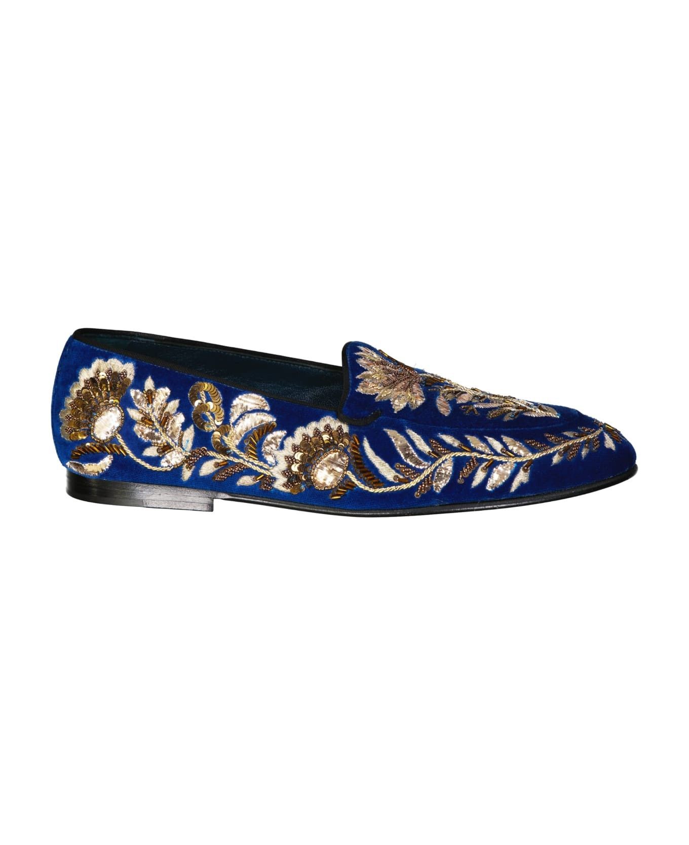 o1y0125 Velvet Embellished Loafers in Blue