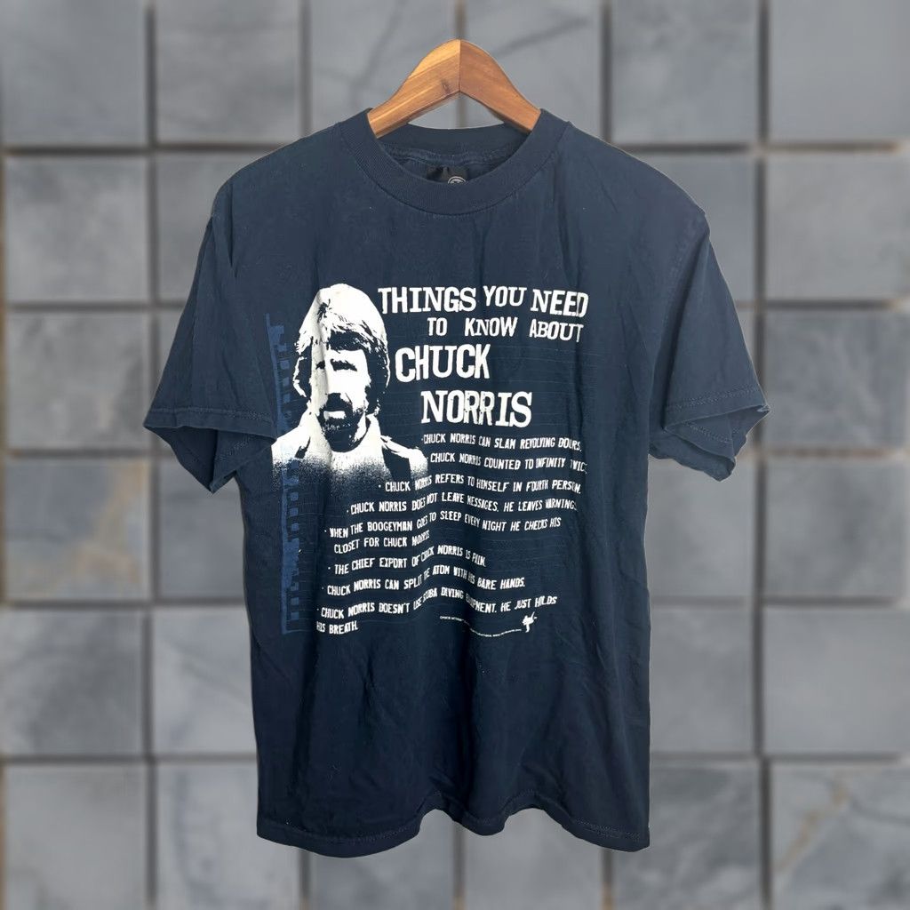 Vintage Chuck Norris Facts T-Shirt M Blue 2000s Graphic Cotton Crew Neck Men Size US M / EU 48-50 / 2 - 1 Thumbnail