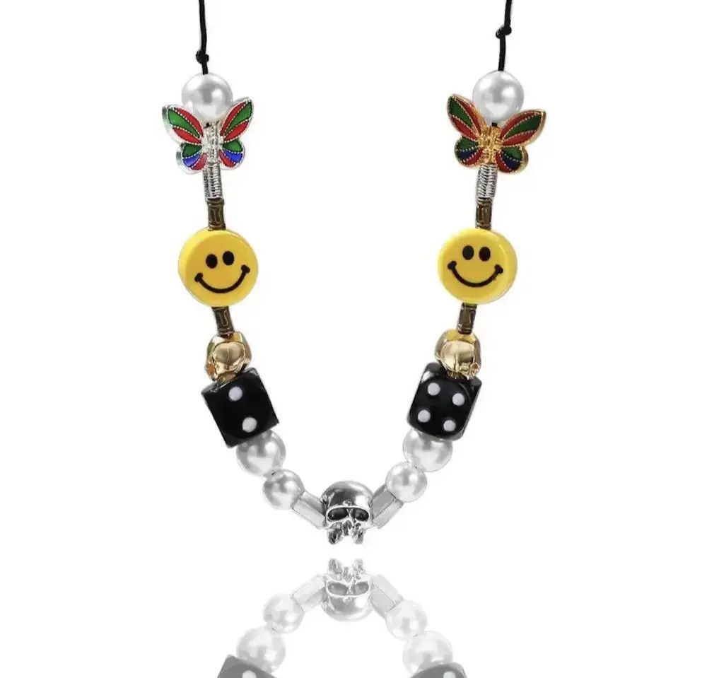 Jewelry Smile Face Pearl Dice Necklace Size ONE SIZE - 1 Thumbnail