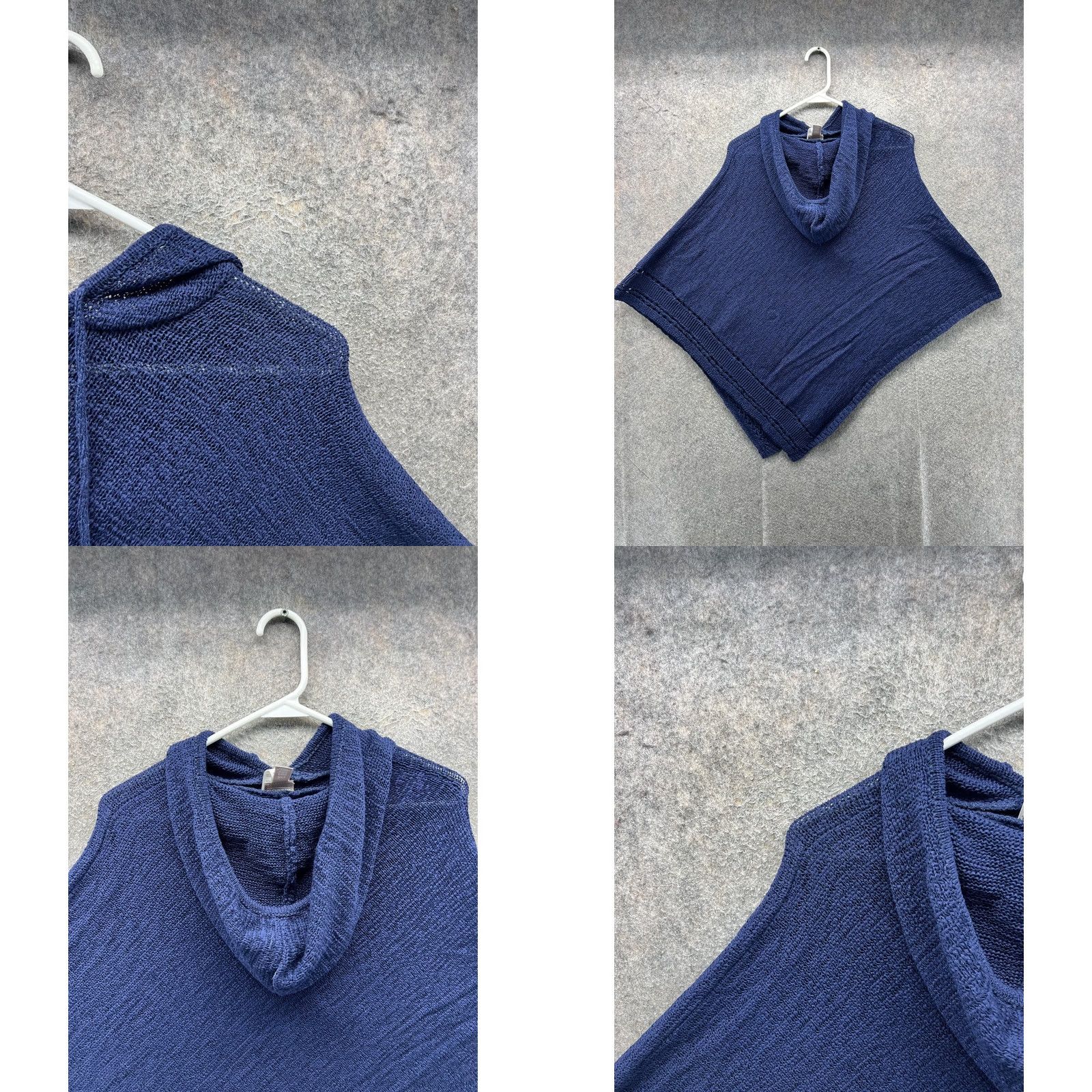 Vintage Chico's Hoodie Cape Womens One Size Blue Lightweight Knit Poncho Sweater Bodice: Sleeveless, V-Neck, Hooded, Solid Knit Pattern Size ONE SIZE - 8 Thumbnail