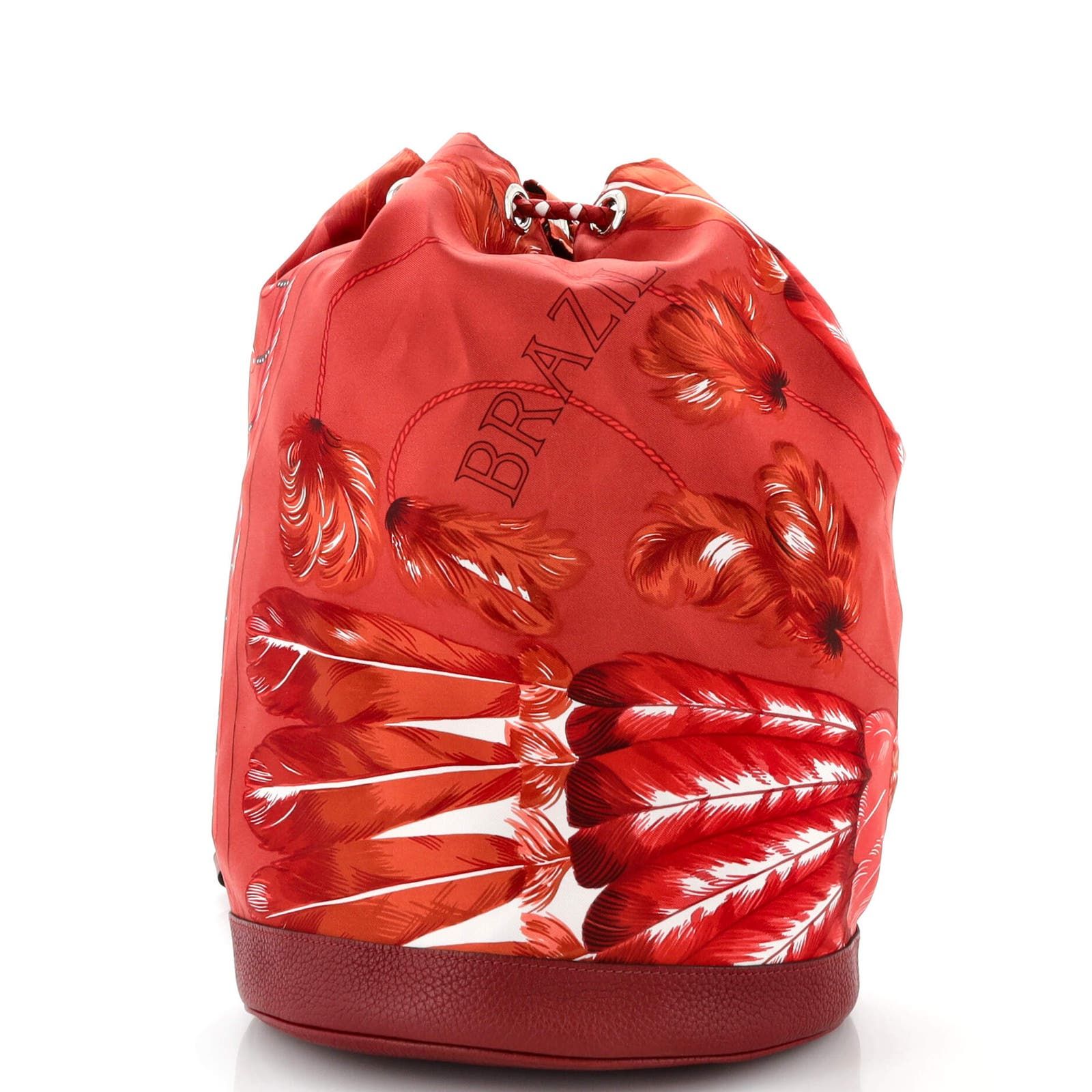 image of Hermes Soie Cool Handbag Printed Silk And Calfskin Medium in Red, Women's