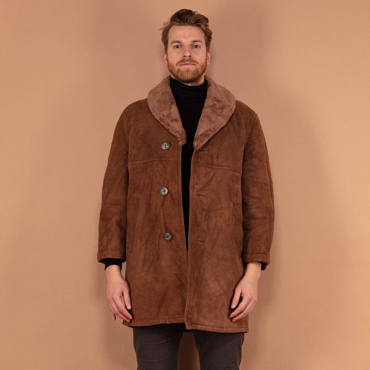 Sheepskin Coat Vintage 70's Men Sheepskin Suede Coat in Brown Grailed