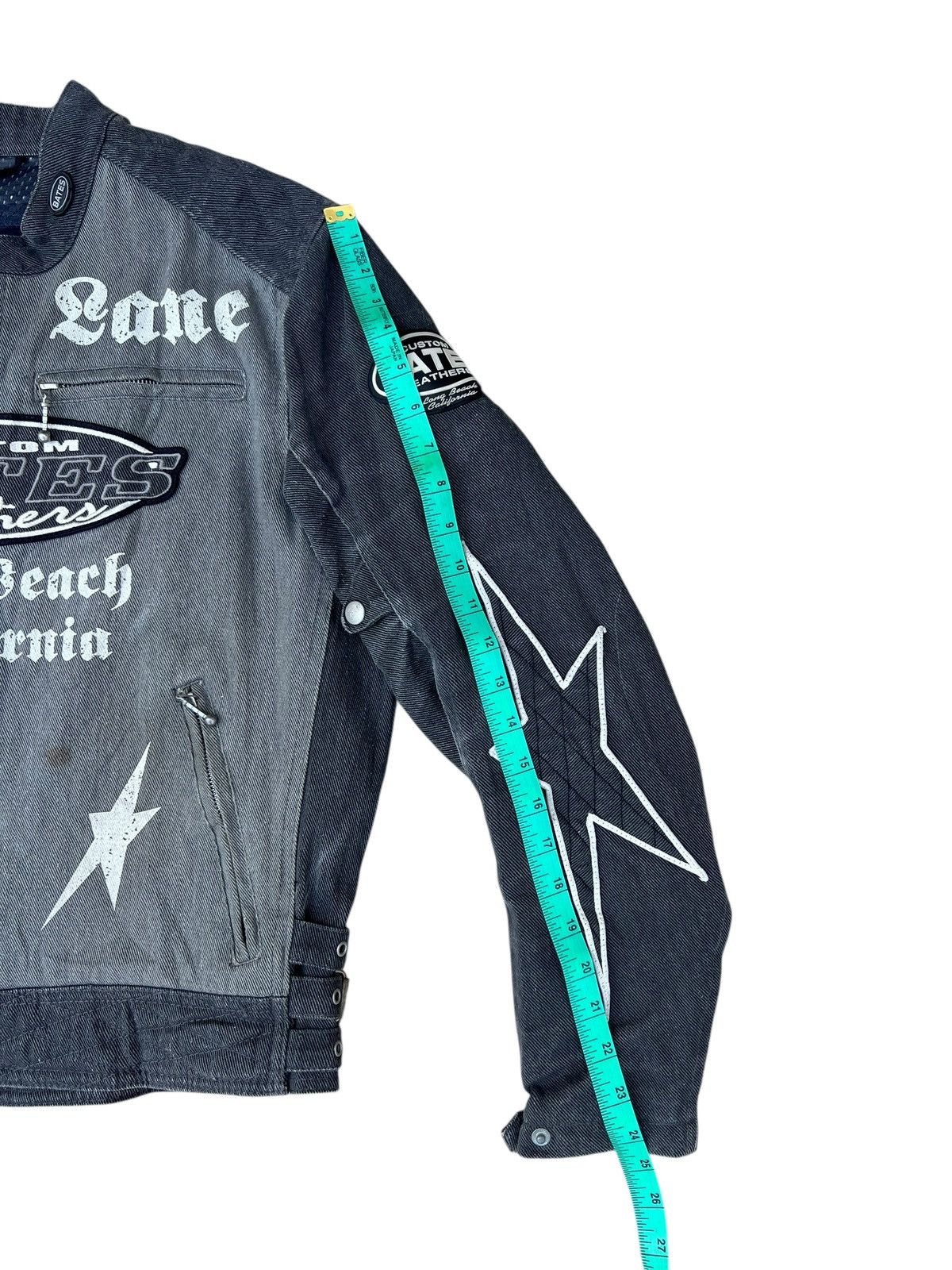 Kadoya Vintage Y2K BATES Distressed Faded Denim Moto Jacket Size US L / EU 52-54 / 3 - 5 Thumbnail