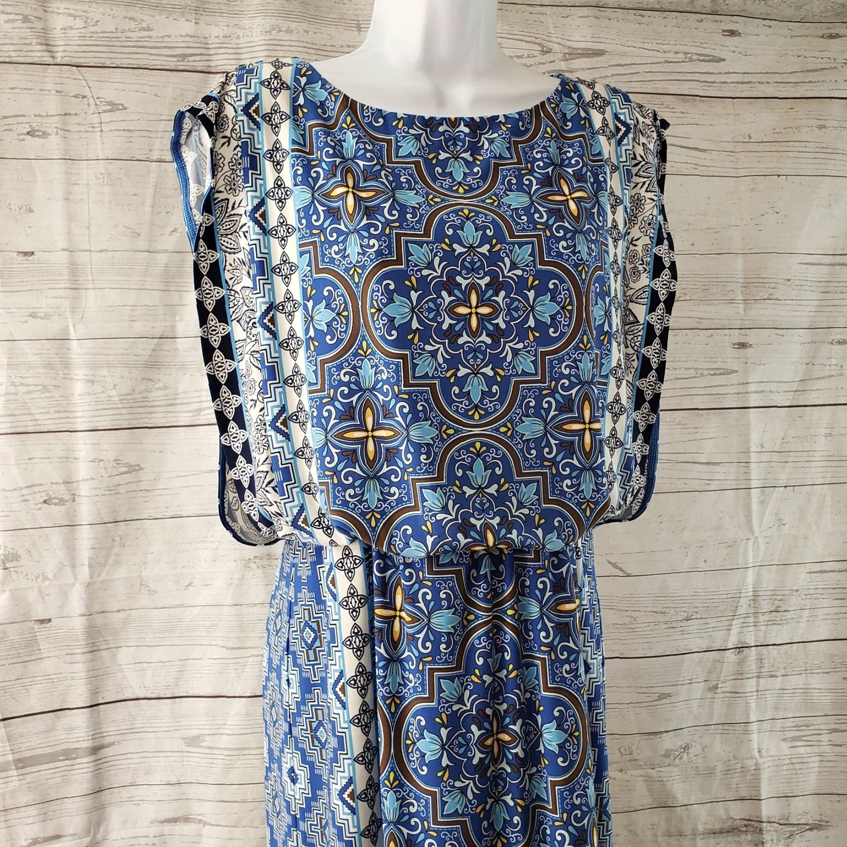 Vintage Chicos Womens Blouson Dress Sleeveless Blue Floral Sz S Small Knee Length Vintage: No Size S / US 4 / IT 40 - 2 Thumbnail