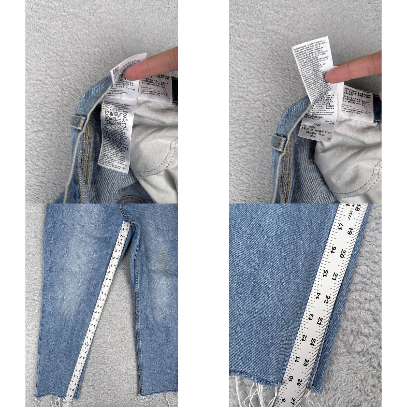 Levi's Levis Premium Jeans Womens 32x27 Blue Mom Jean High Rise Straight Leg Raw Hem Size 24" / US 00 / IT 34 - 8 Thumbnail