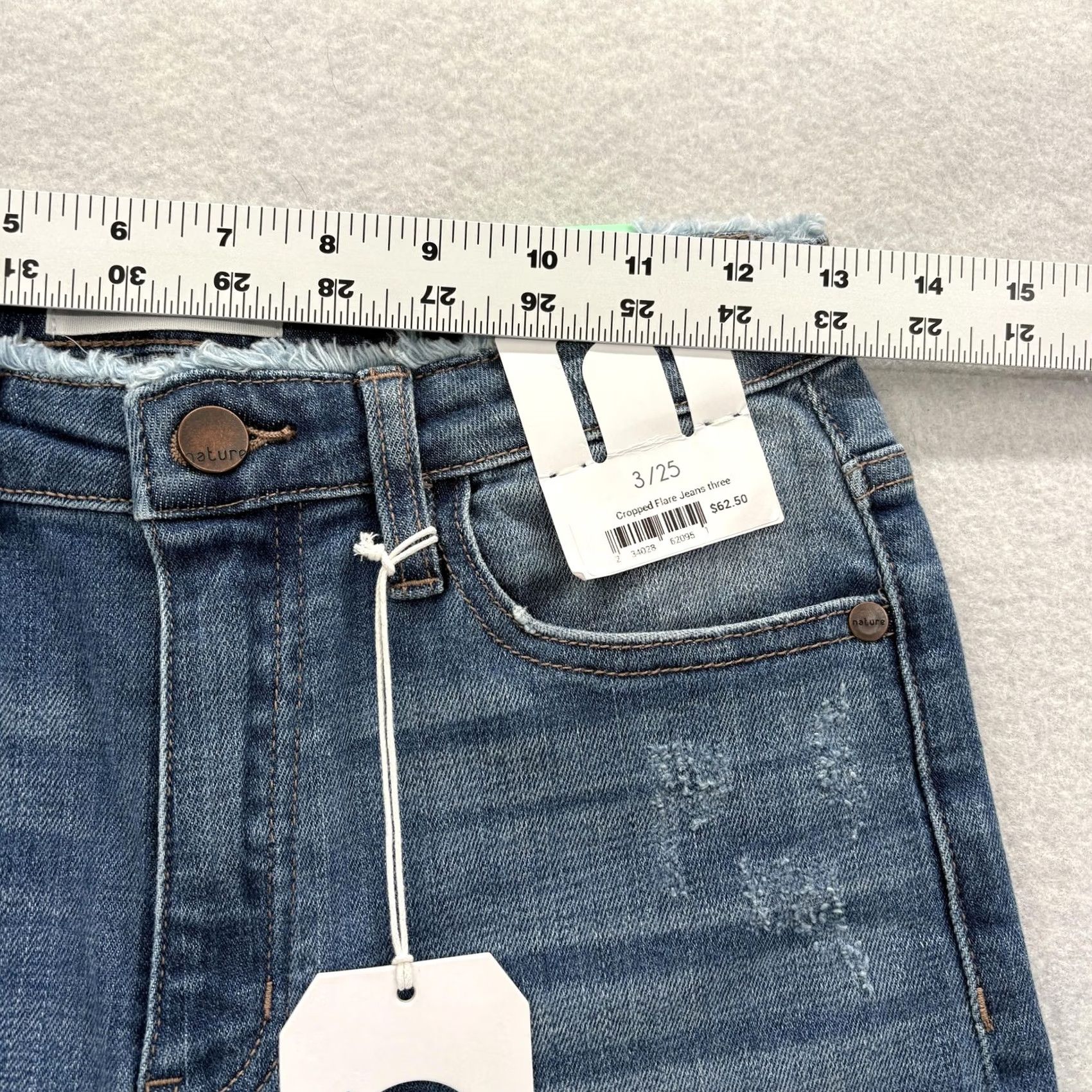 Vintage Nature Denim Cropped Flare Jeans Womens High Rise Distressed Frayed Hem NWT Blue 3/25 Tailored Stretch Denim Jeans Size 42" / US 20 - 7 Thumbnail