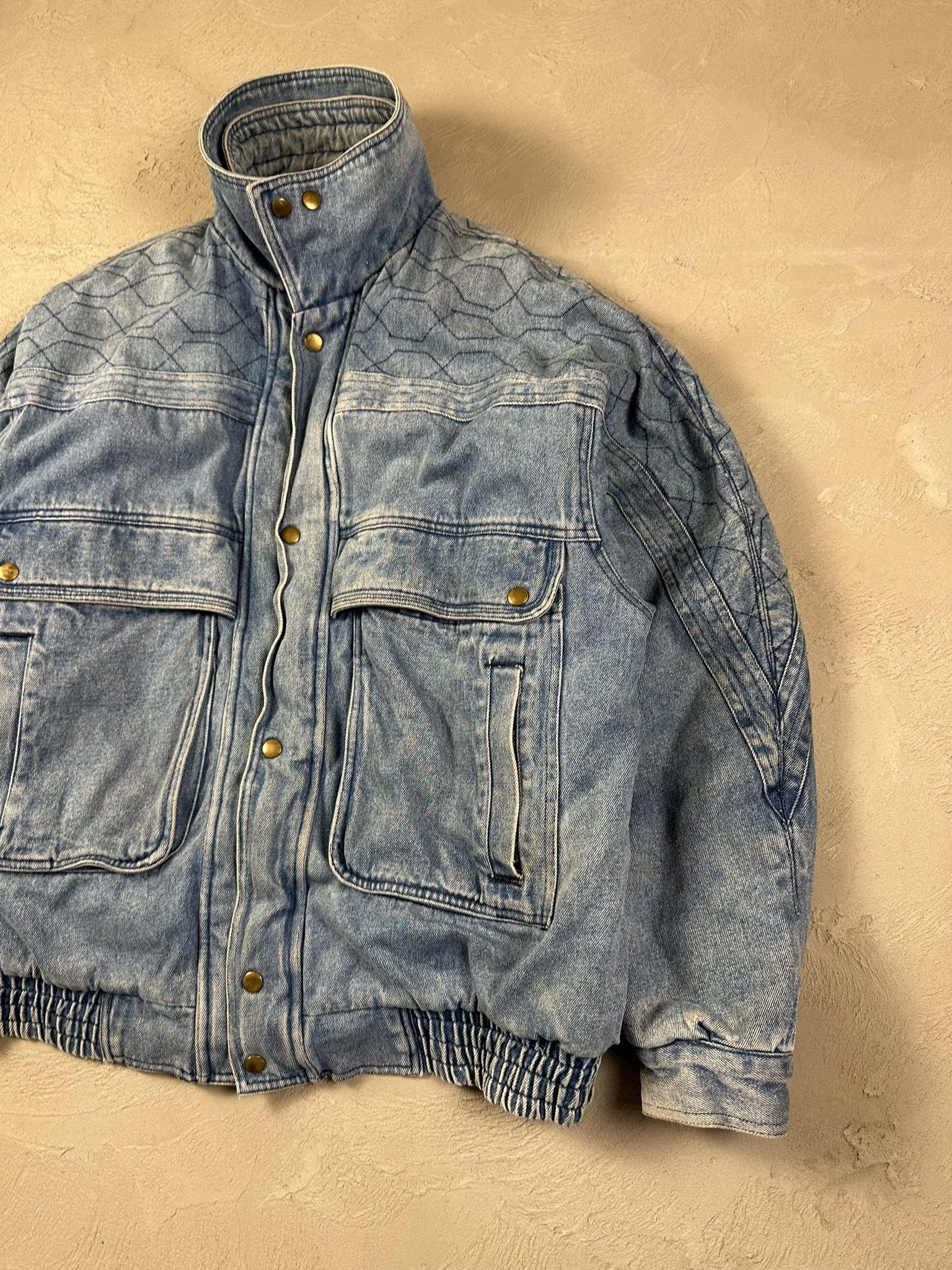 Vintage 80s Avant Garde Denim Sherpa Military Bomber Boxy Jacket Size US L / EU 52-54 / 3 - 3 Thumbnail