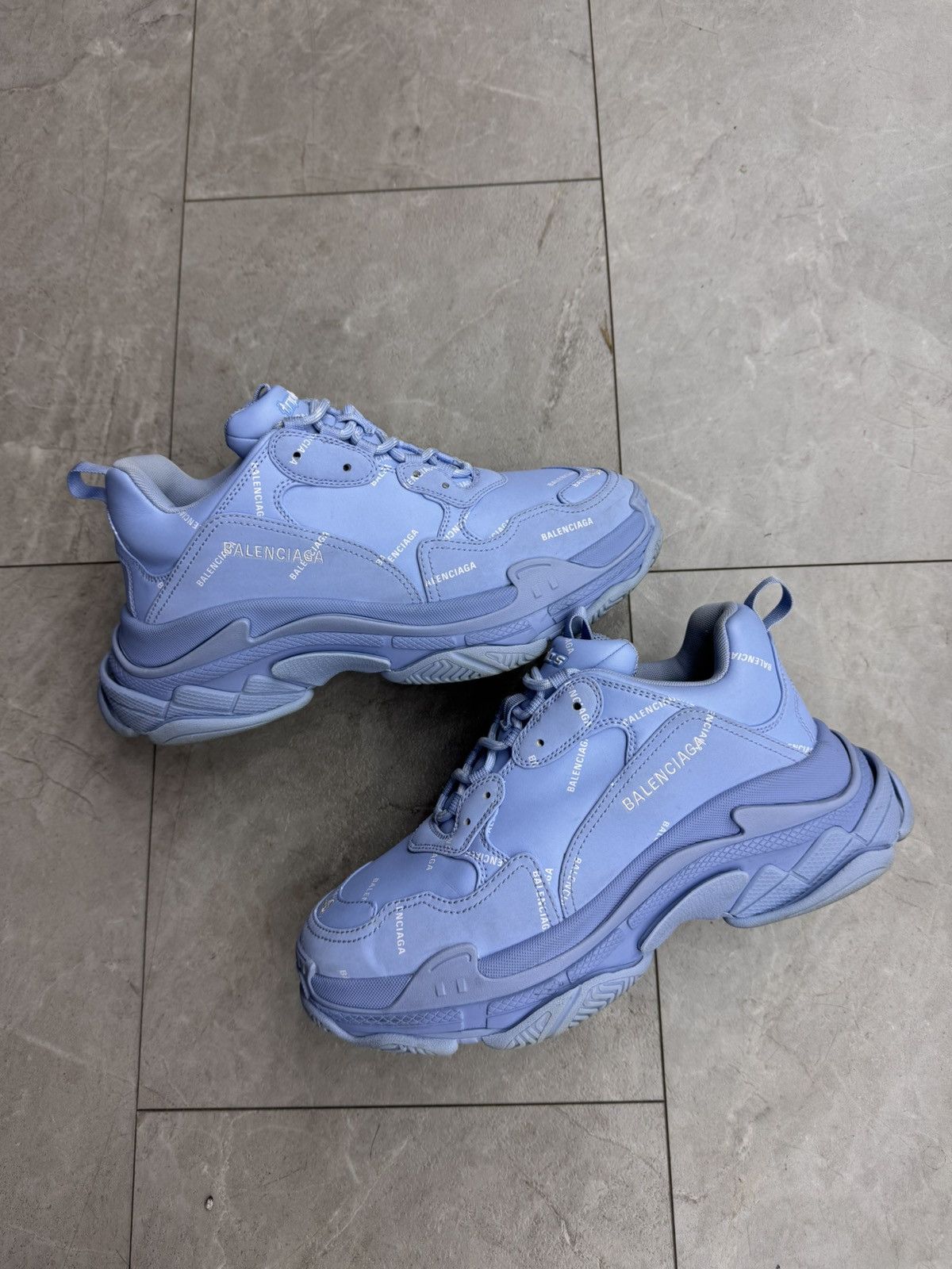 Balenciaga Balenciaga Triple S Baby Blue All Over Logo Sneaker Size US 10.5 / EU 43-44 - 1 Thumbnail
