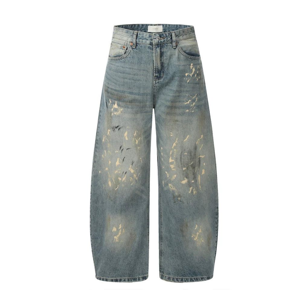Vintage Punk washed distressed loose ink-splashed scimitar jeans Size US 32 / EU 48 - 1 Thumbnail