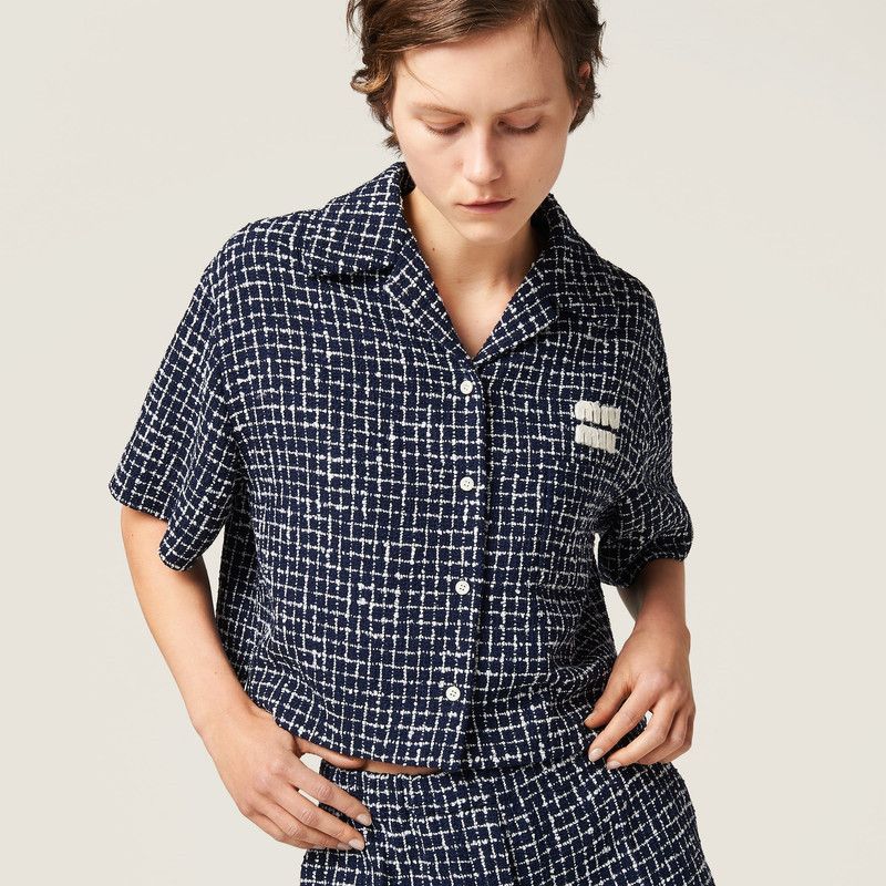 Miu Miu o1B3y1r0526 Single-Breasted Checked Tweed Jacket in Blue Size S / US 4 / IT 40 - 4 Thumbnail