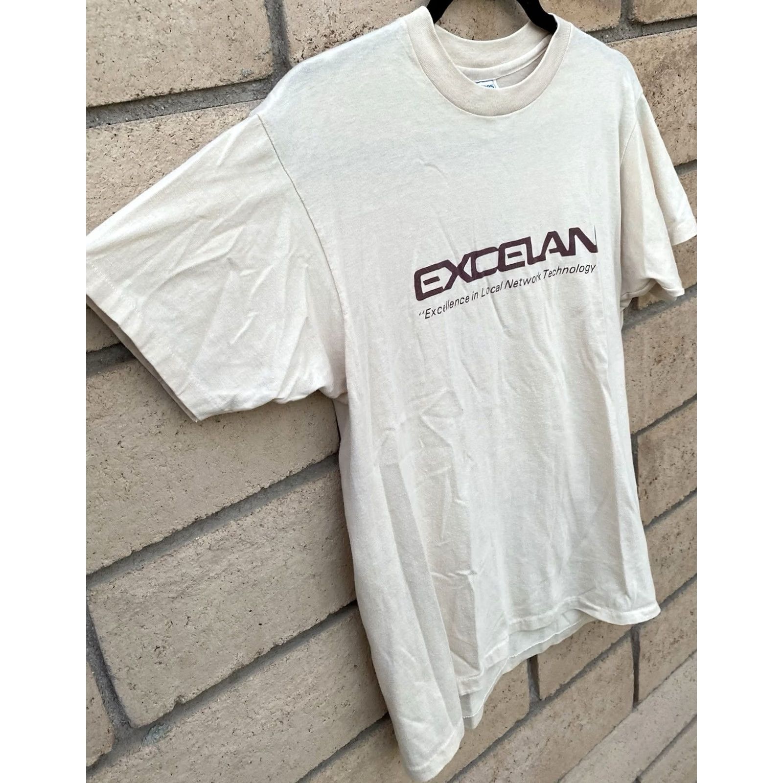 Hanes VINTAGE Hanes T-Shirt Beige 80s Nerd Graphic Print Excelan Excellence In Local Network Technology Men L Adults Short Sleeve Cotton Blend Size US L / EU 52-54 / 3 - 3 Thumbnail