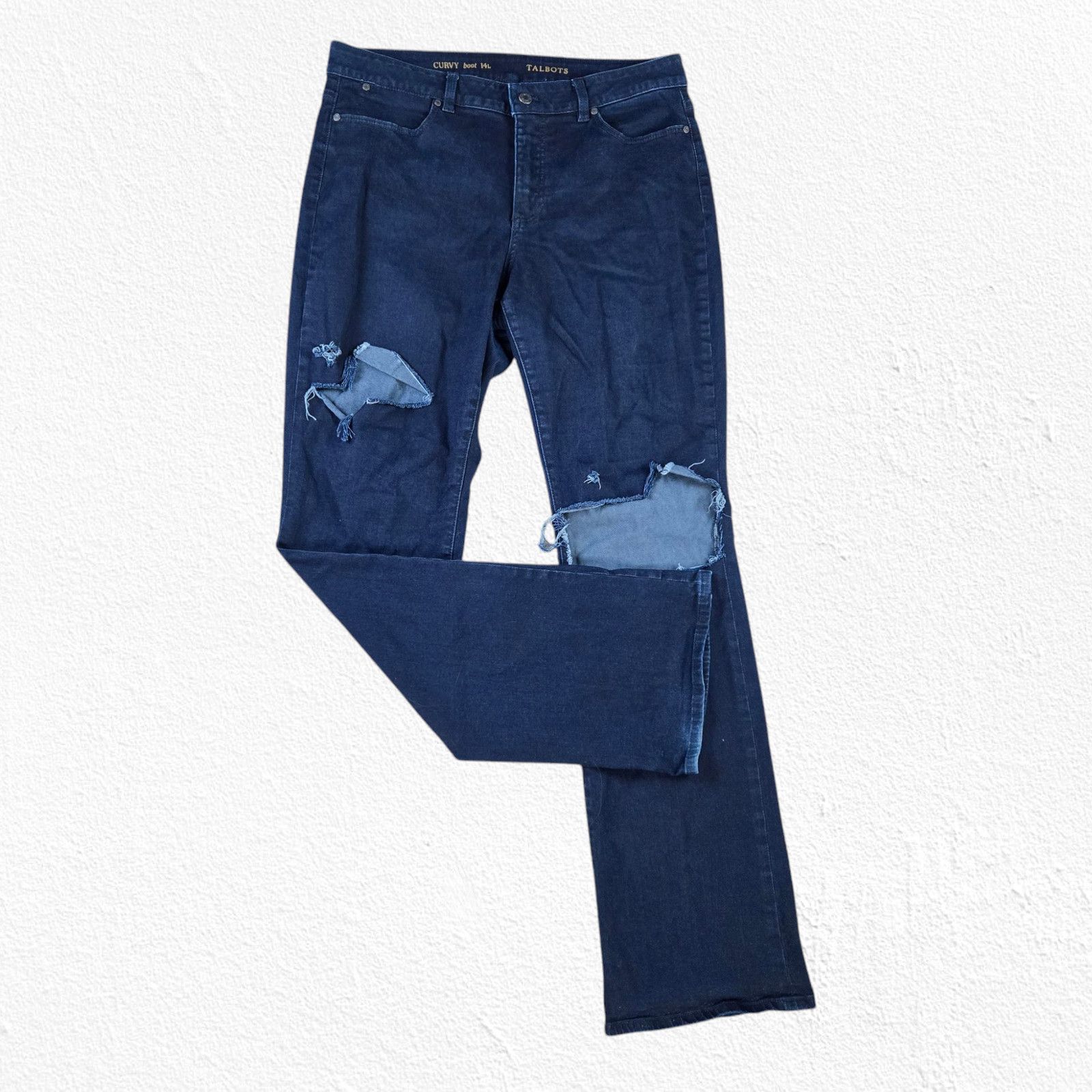 Other Dark Wash Distressed Curvy Bootcut Jeans Size 14 Long Size 36" / US 14 / IT 50 - 1 Thumbnail