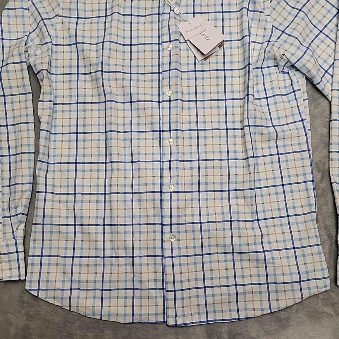 ASH Porter Ash Shirt Mens M Blue Kinetic Stretch Performance Knit Long Sleeve Casual Plaid Size US L / EU 52-54 / 3 - 2 Thumbnail