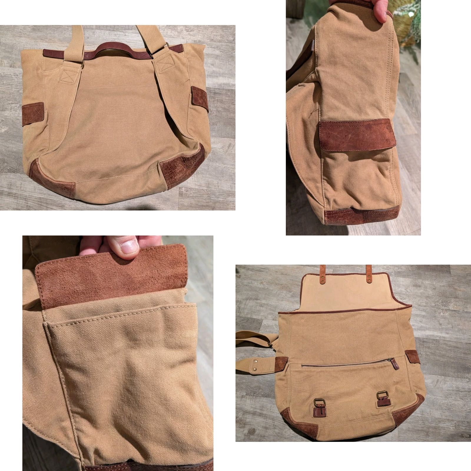 J.Crew J. Crew Dry Goods Abingdon Canvas Messenger Bag Brown Leather Trim 2-Toned Medium Unisex Adults Size ONE SIZE - 8 Thumbnail
