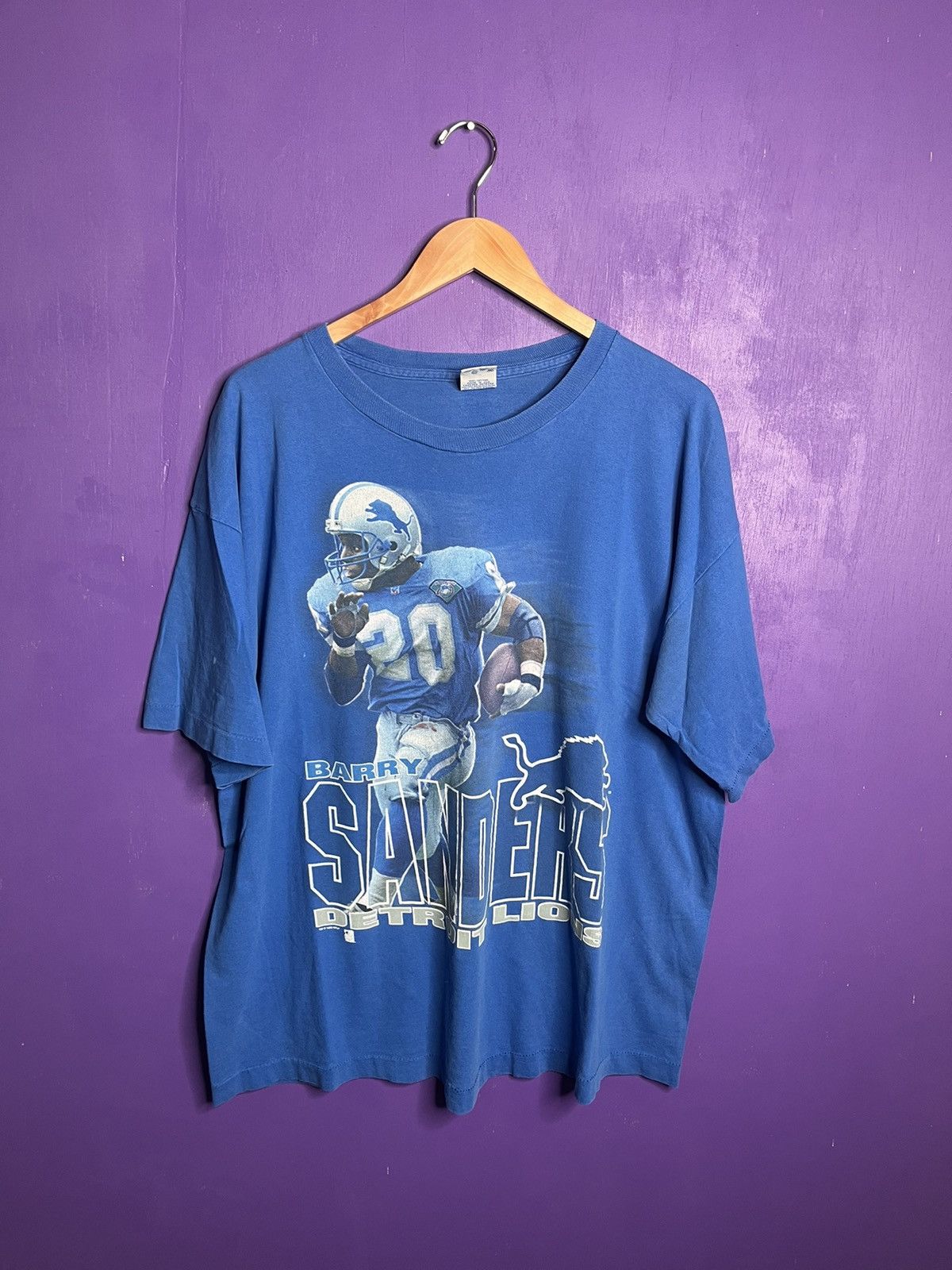 image of Nfl x Salem Vintage 1993 Salem Detroit Lions Barry Sanders T-Shirt in Blue, Men's (Size XL)