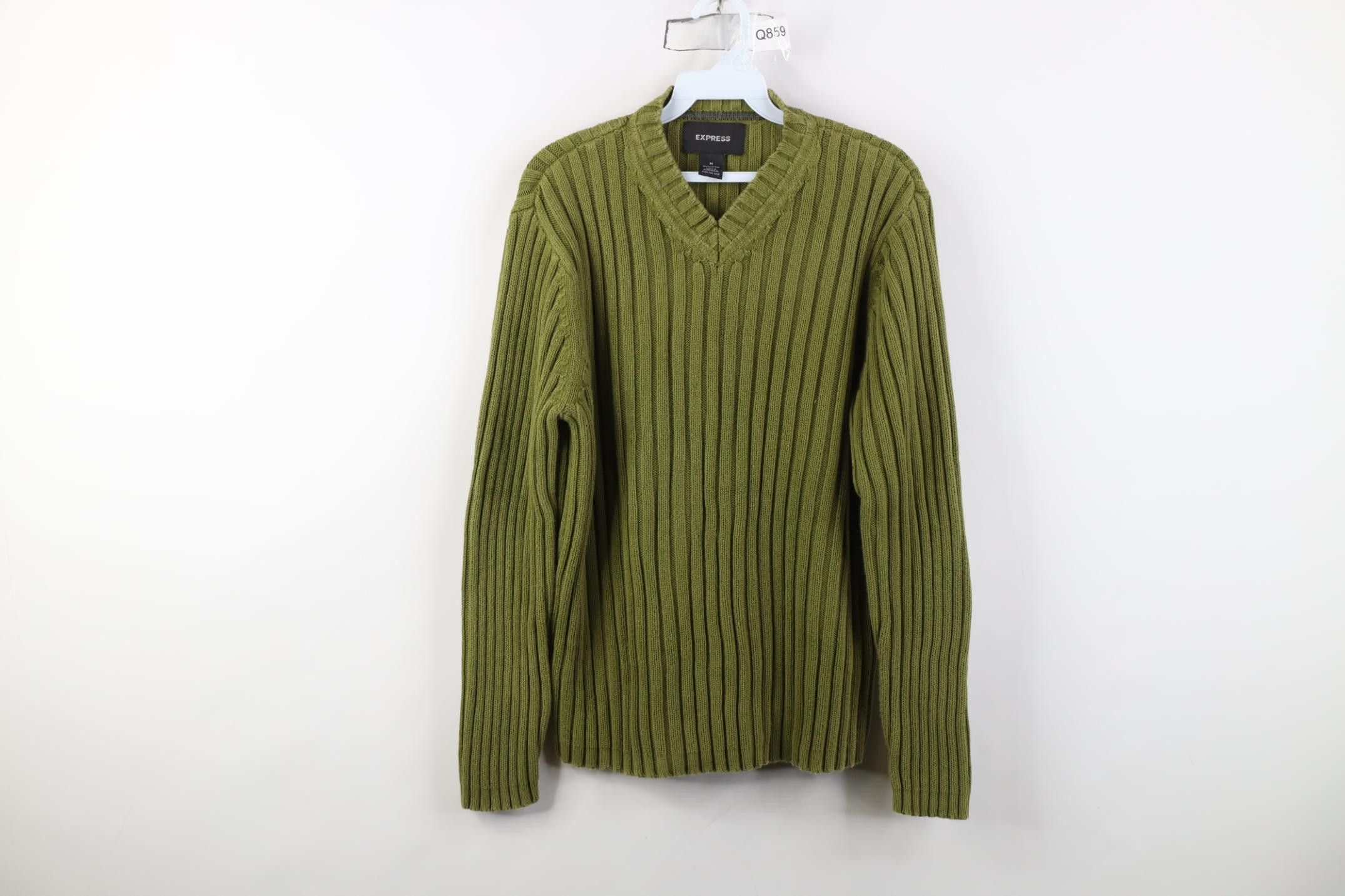 Express Vintage Y2K Express Chunky Ribbed Knit Sweater Green Cotton Size M / US 6-8 / IT 42-44 - 1 Thumbnail