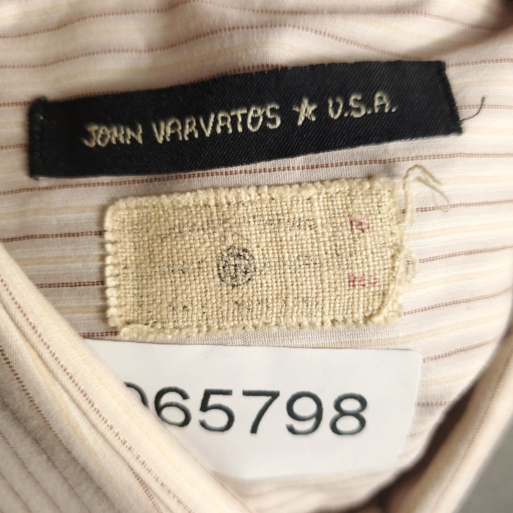 John Varvatos John Varvatos Shirt Mens 16 Beige Striped Dress Button Up Long Sleeve Size 42R - 8 Thumbnail