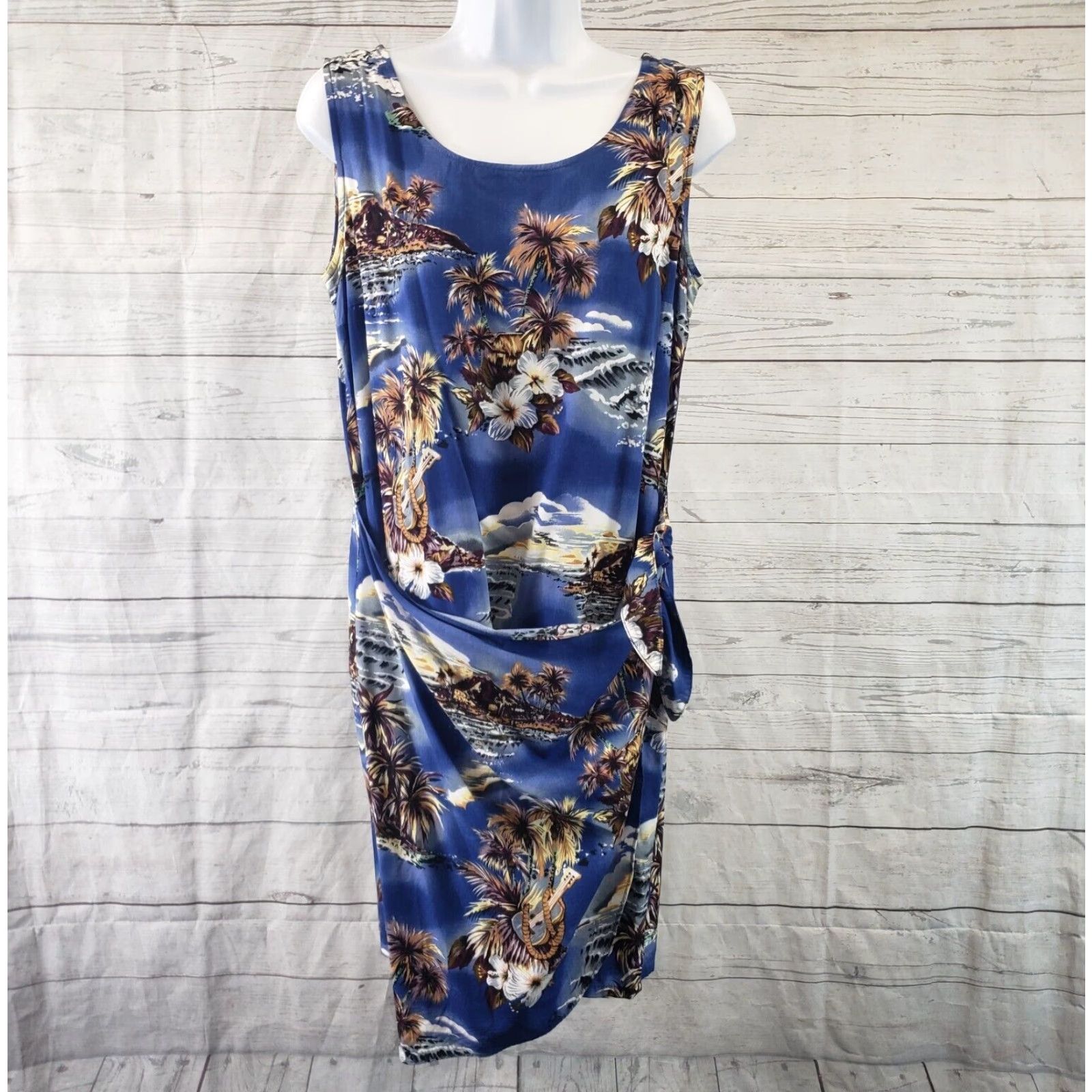 Hilo Hattie Hilo Hattie Dress Womens Printed Sleeveless Blue Brown Wrap Tie Front Scoop Neck Knee Length M Size M / US 6-8 / IT 42-44 - 2 Thumbnail
