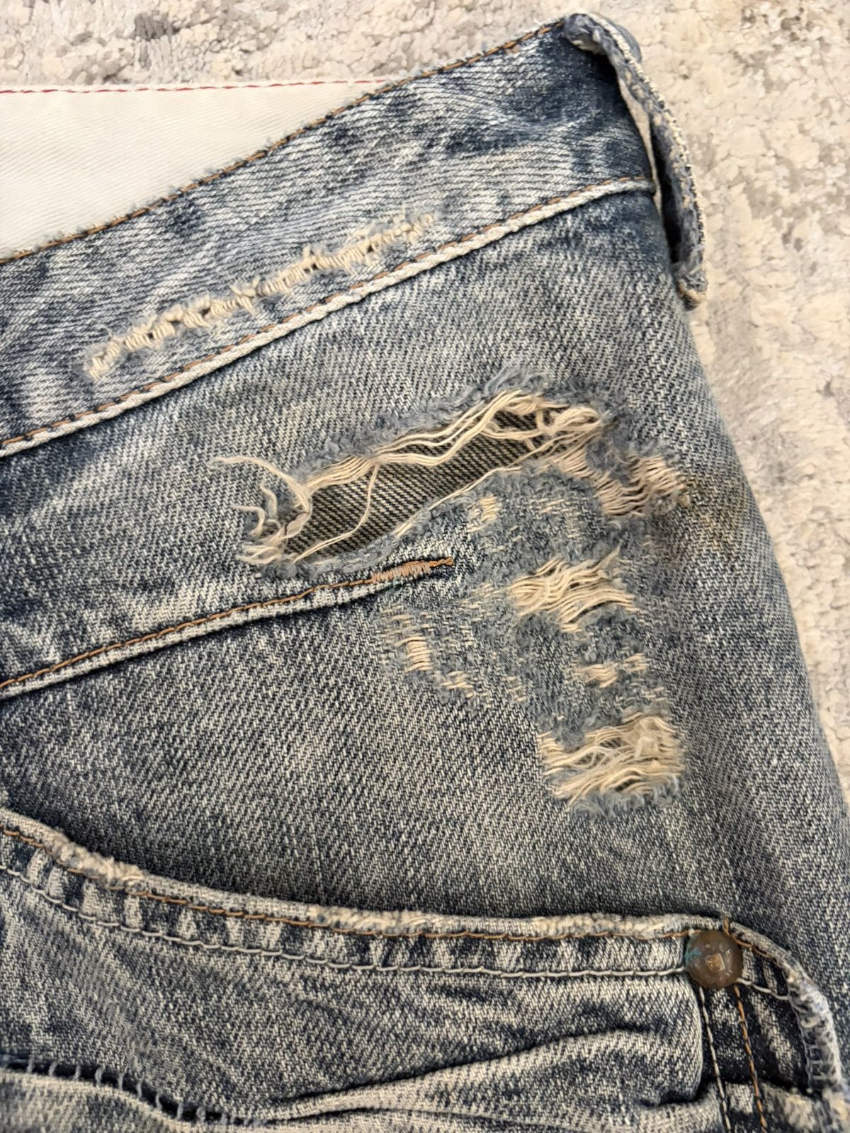 Marithe + Francois Girbaud Distressed Trompe-l'œil Straight Denim Size US 32 / EU 48 - 3 Thumbnail