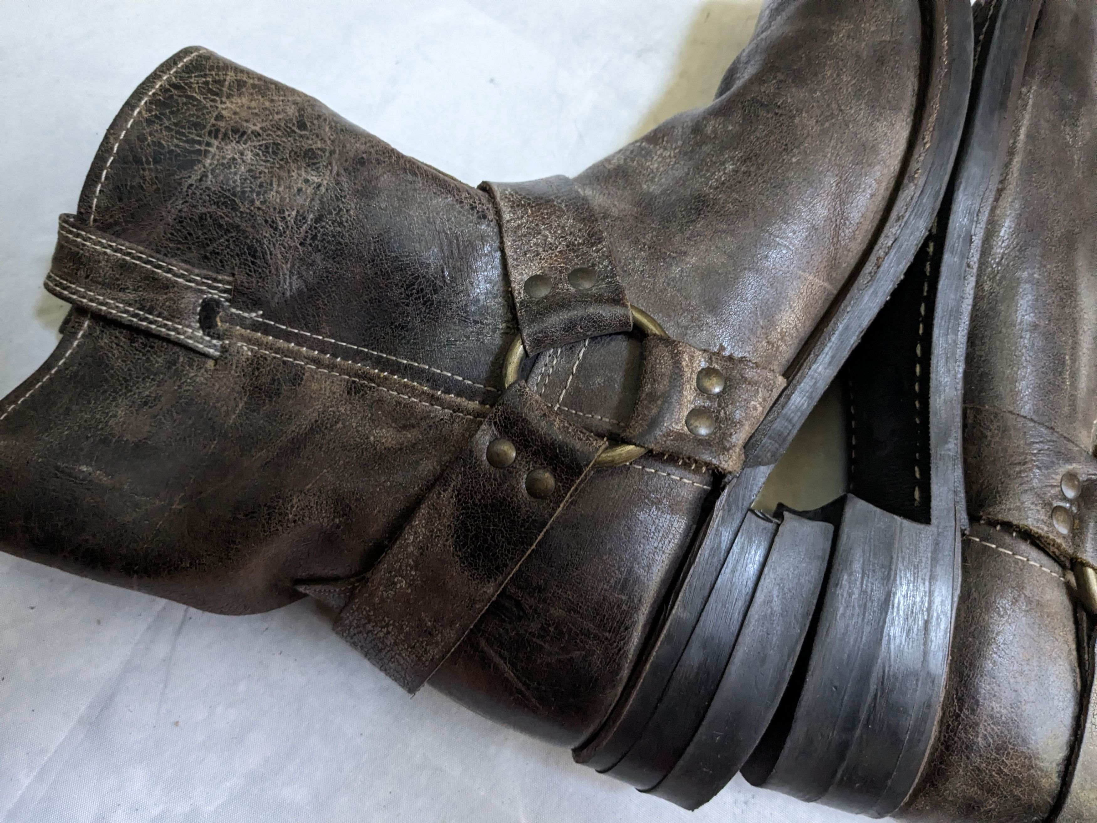 Frye Frye Harness Brown 13 M Leather Strap Buckle Size US 13 / EU 46 - 8 Thumbnail