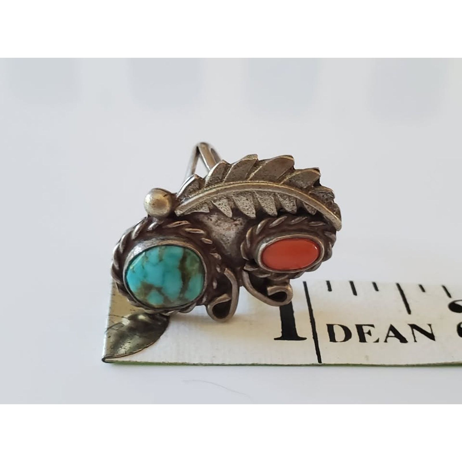 Other Vintage Turquoise and Coral Navajo Sterling Silver Ring Size ONE SIZE - 6 Thumbnail