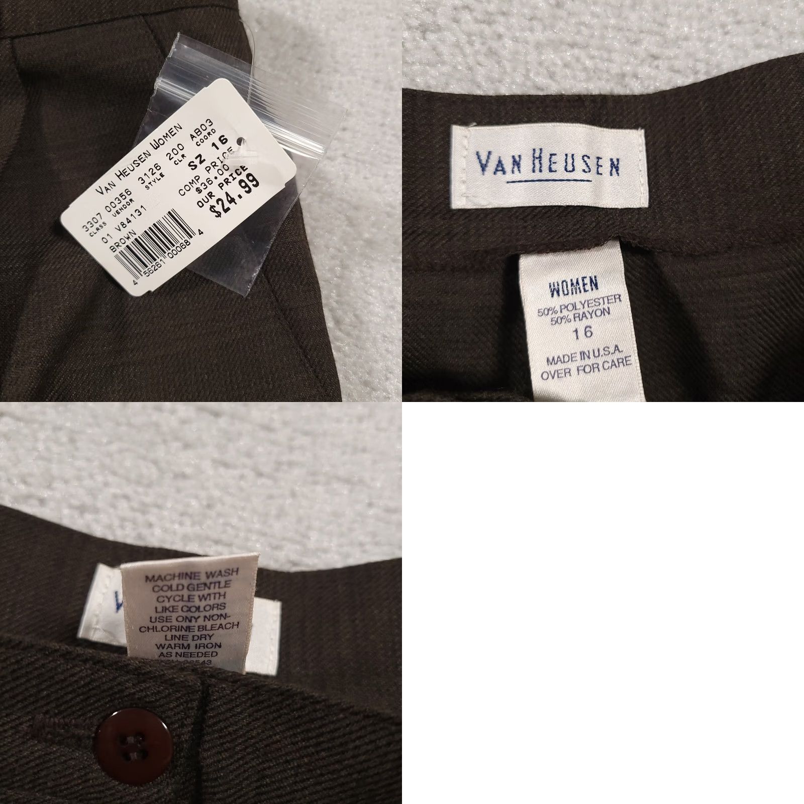 Van Heusen VINTAGE Van Heusen Dress Pants Women's 16 Brown Knit Pockets Pleated Straight USA Size 38" / US 16 / IT 52 - 9 Thumbnail