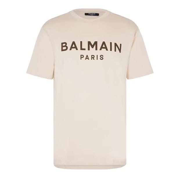 Image of Balmain O1G2R1Mq0324 Logo T-Shirt In Ivory & Brown in Ivory/Brown, Men's (Size 2XL)