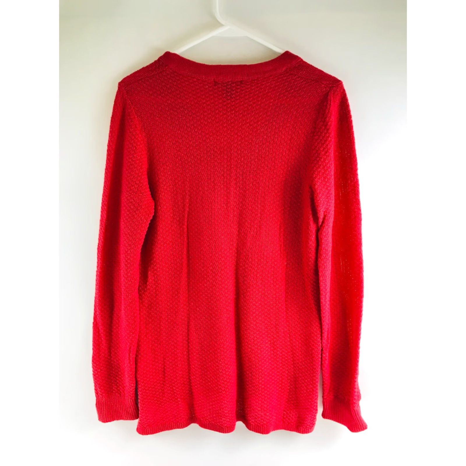 Chaps Chaps Sweater Women’s Size Medium Red Knit Pullover Long Sleeve V-Neck Laced Up Size M / US 6-8 / IT 42-44 - 2 Thumbnail