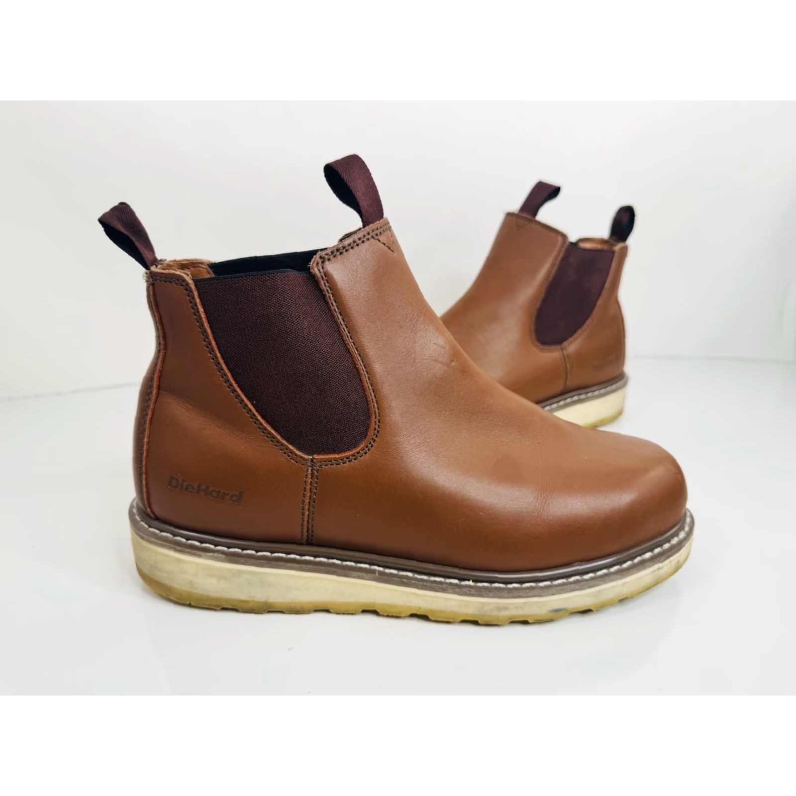 Sears VINTAGE SEARS DIE HARD Sure Track Men Boots Slip On Chukka Work Brown Leather 10.5 Mens Size US 11 / EU 44 - 2 Thumbnail