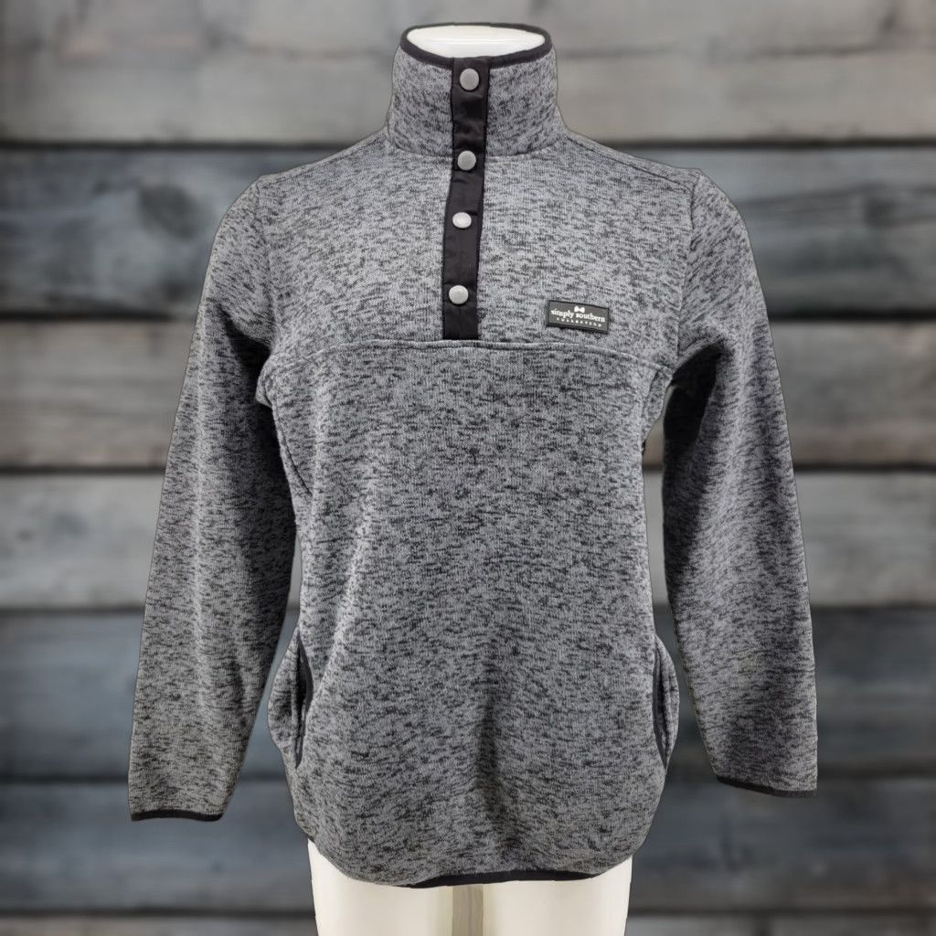 Vintage SIMPLY SOUTHERN Pullover Sweater Gray L Long Sleeve 1/4 Snap Pockets Knit Polyester Women's Vintage: No Size L / US 10 / IT 46 - 1 Thumbnail