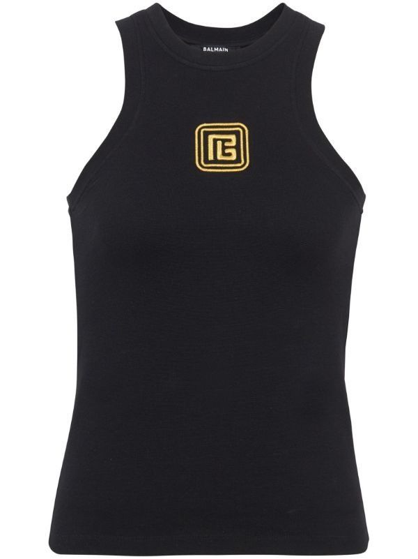 Balmain o1mt1gz0126 Retro PB Stretch Tank Top in Black Size L / US 10 / IT 46 - 1 Thumbnail