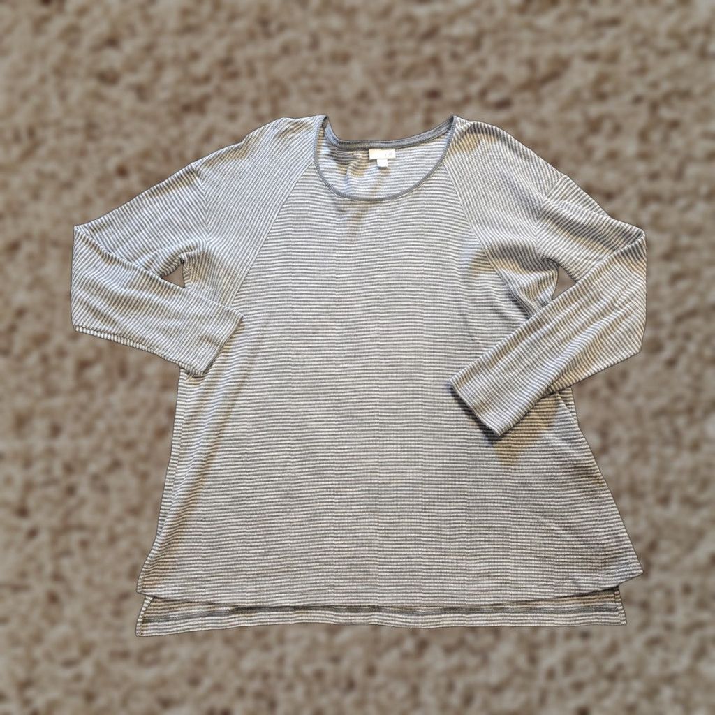 J. Jill J. Jill Blouse Women's XL Gray Striped Thermal Texture Long Sleeve Knit Cotton Regular Fit Shirt Size XL / US 12-14 / IT 48-50 - 1 Thumbnail
