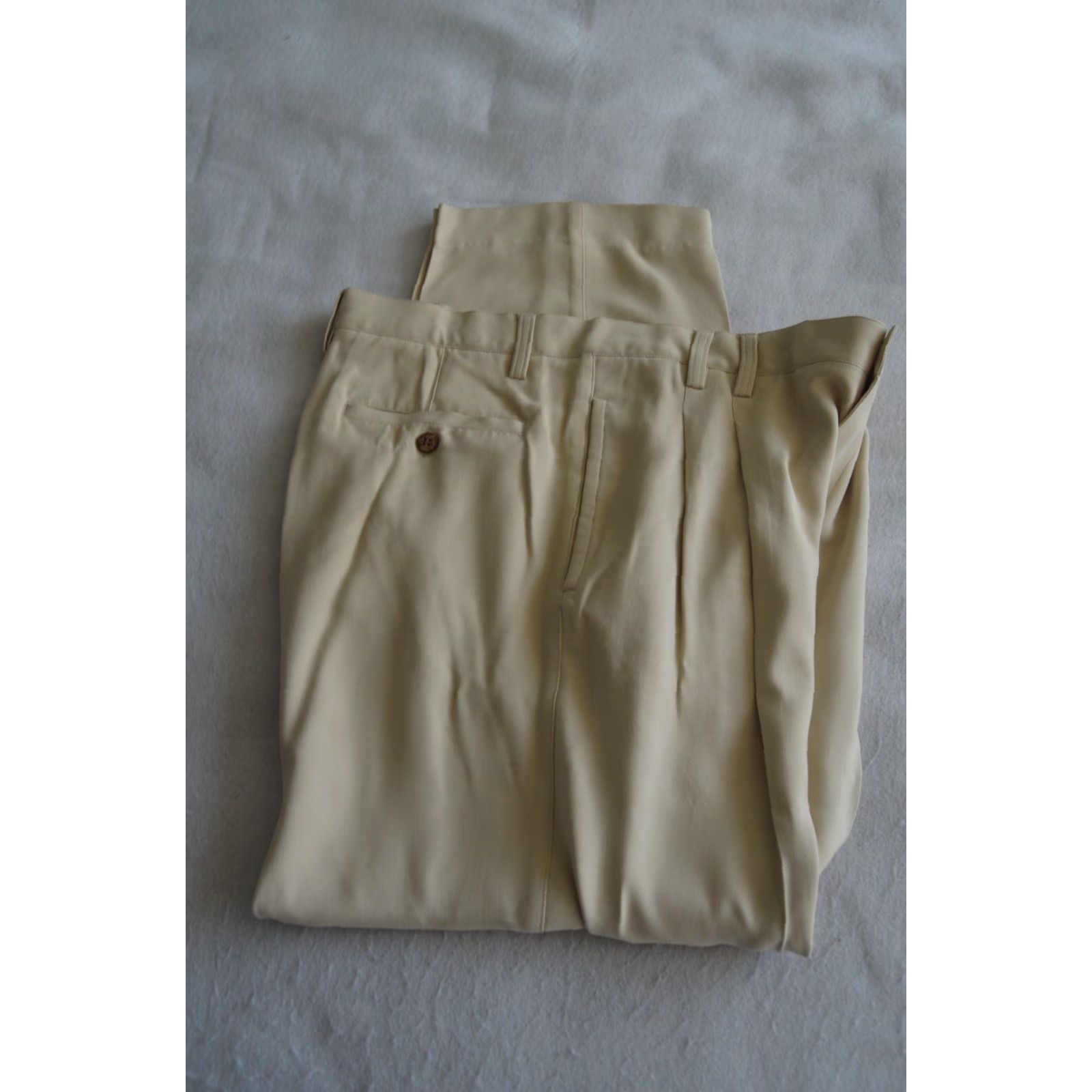 Baracuta Baracuta Men's 35 x 28 Beige Pleated Casual Silk Pants Size US 35 - 3 Thumbnail