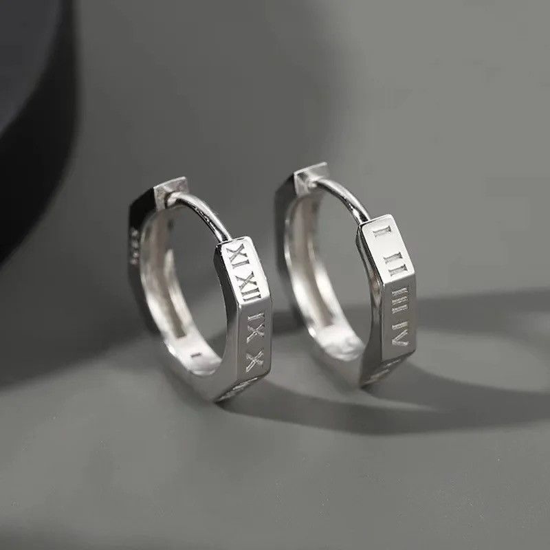 Jewelry × Vintage Pure Titanium Hoop Huggie Earrings Round/Hexagon Earring Size ONE SIZE - 3 Thumbnail
