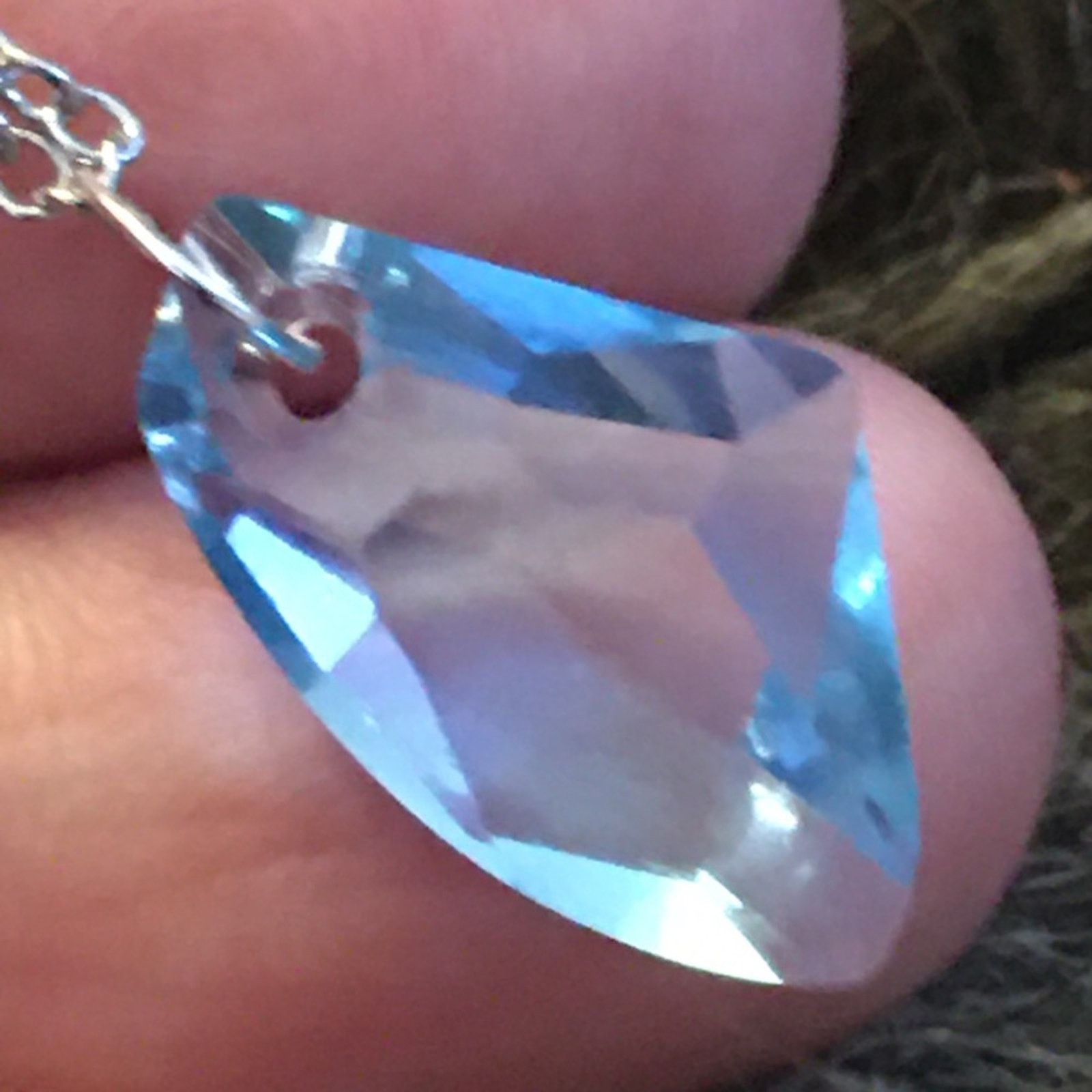 Jewelry Faceted blue glass slab pendant on chain necklace Size ONE SIZE - 6 Thumbnail