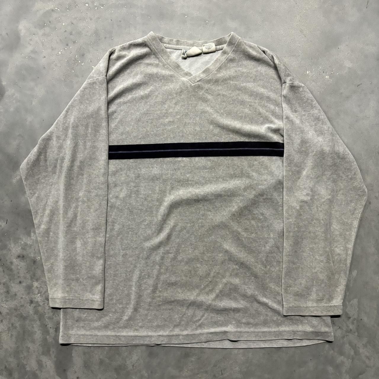 Japanese Brand × Vintage Crazy Vintage Y2K/2000s Grunge Grey Striped Velour Essential Sweatshirt! Size US XL / EU 56 / 4 - 1 Thumbnail