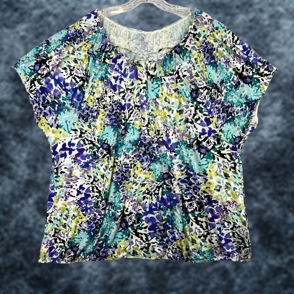 Vintage Ana Womens 3X Blouse Puff Sleeve Scoop Neck Pullover Floral Boho Peasant Stretch Rayon Casual Party/Cocktail Travel Fall Spring Womens Size XXL / US 16-18 / IT 52-54 - 1 Thumbnail