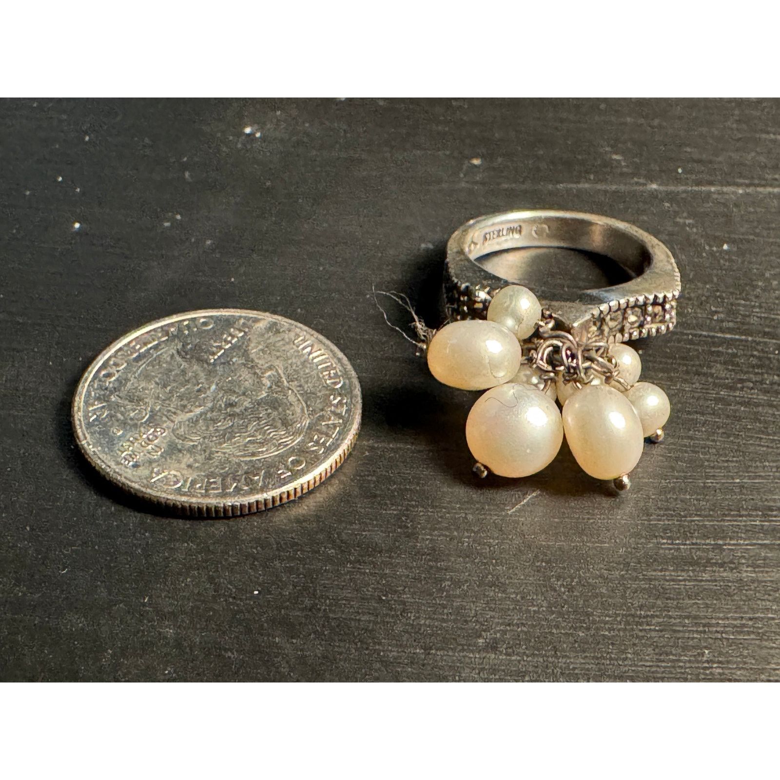 Other Sterling Judith Jack Marcasites Cha Cha Real Pearls Ring Size ONE SIZE - 6 Thumbnail
