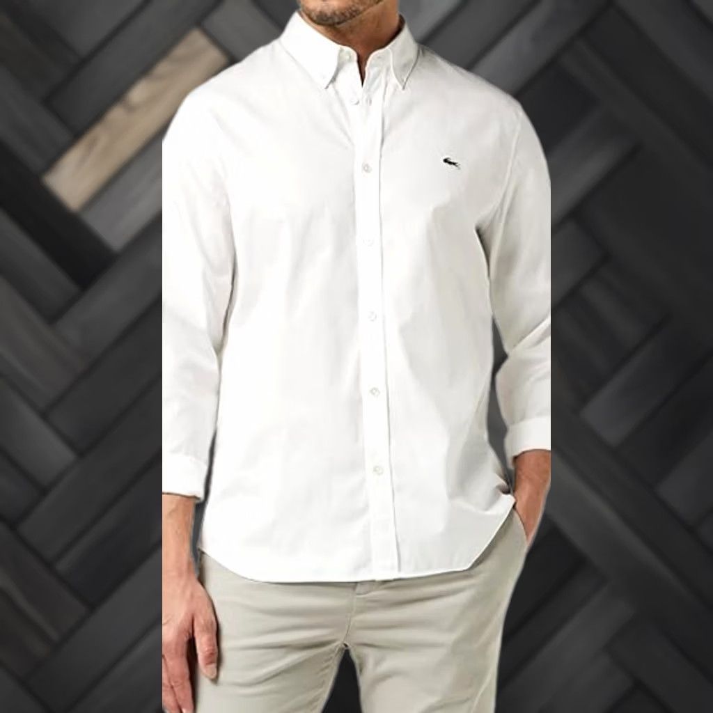 Lacoste Lacoste Mens Regular Fit Premium Cotton Shirt 38 White Check Button-Up Shirt Size US M / EU 48-50 / 2 - 1 Thumbnail