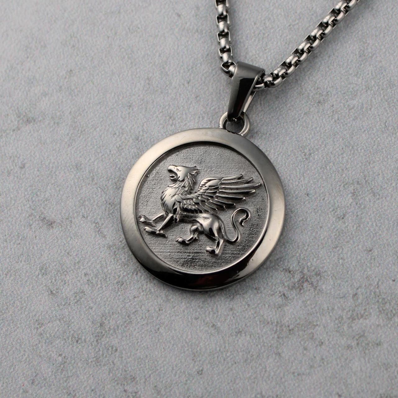 Jewelry Silver Griffin Pendant Chain Necklace Stainless Steel Size ONE SIZE - 1 Thumbnail
