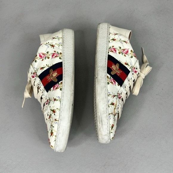 Gucci Gucci Low Cut Ace Floral 2017 Bumble Bee Embroidered Leather Size US 7 / IT 37 - 7 Thumbnail