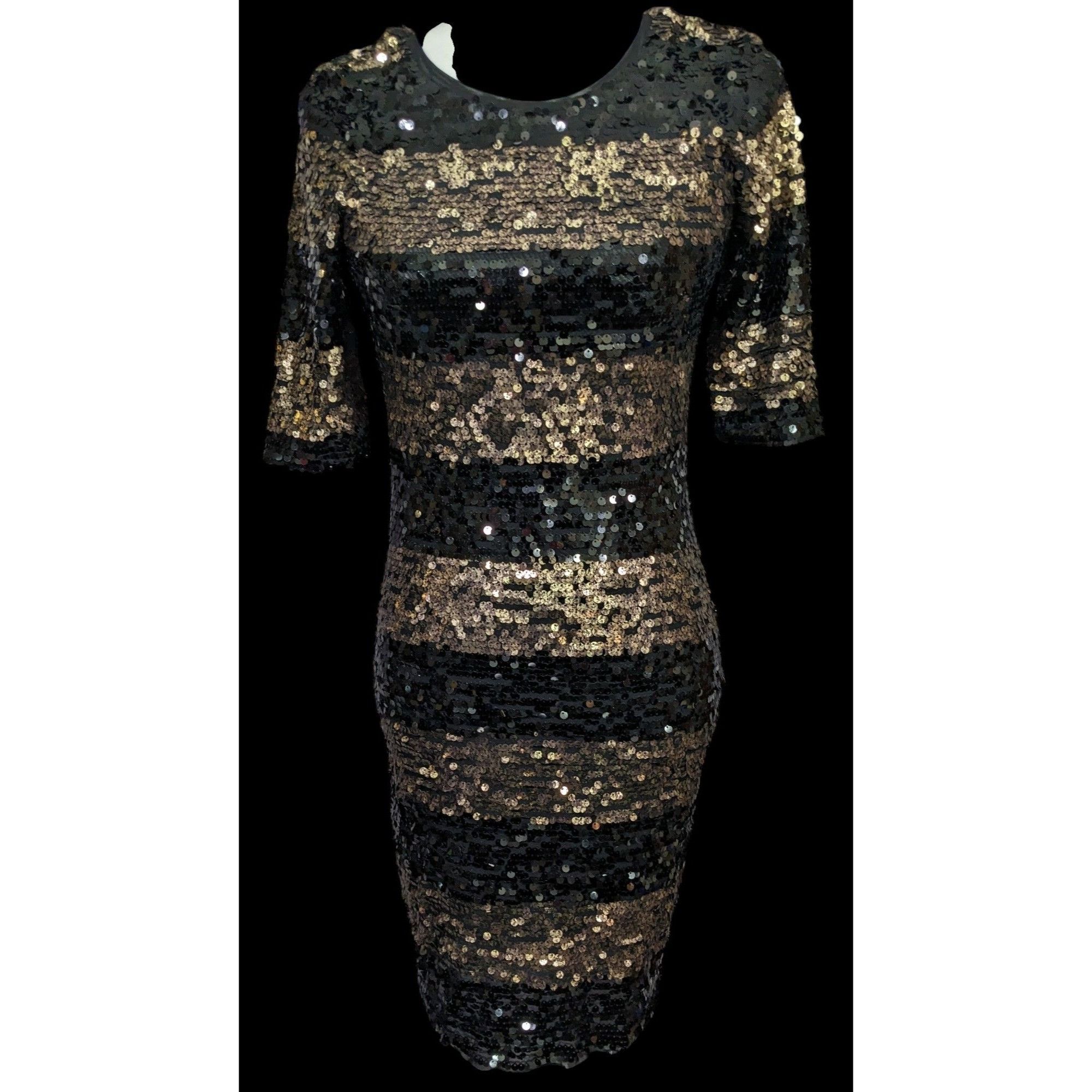 Bcbgmaxazria Black And Gold Sequin Cocktail Dress by BCBGMaxazria Size S / US 4 / IT 40 - 1 Thumbnail