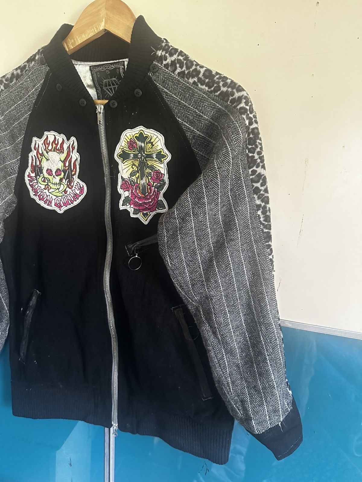 Affliction Vintage Algon Quins wool Leopard black jackets Size US M / EU 48-50 / 2 - 4 Thumbnail