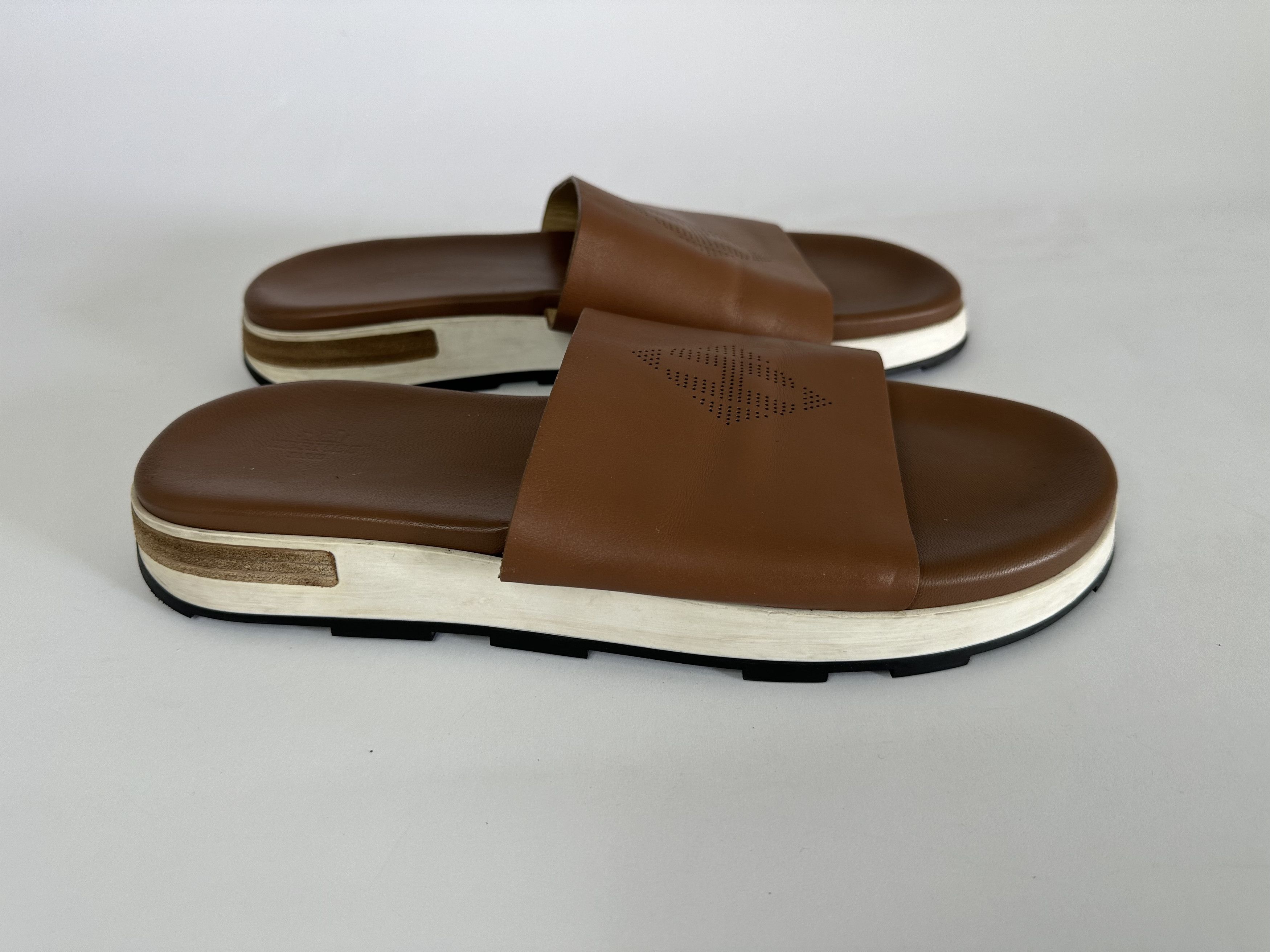 Hermes HERMES Brown Leather Slides Size 45 IT Size US 12 / EU 45 - 2 Thumbnail