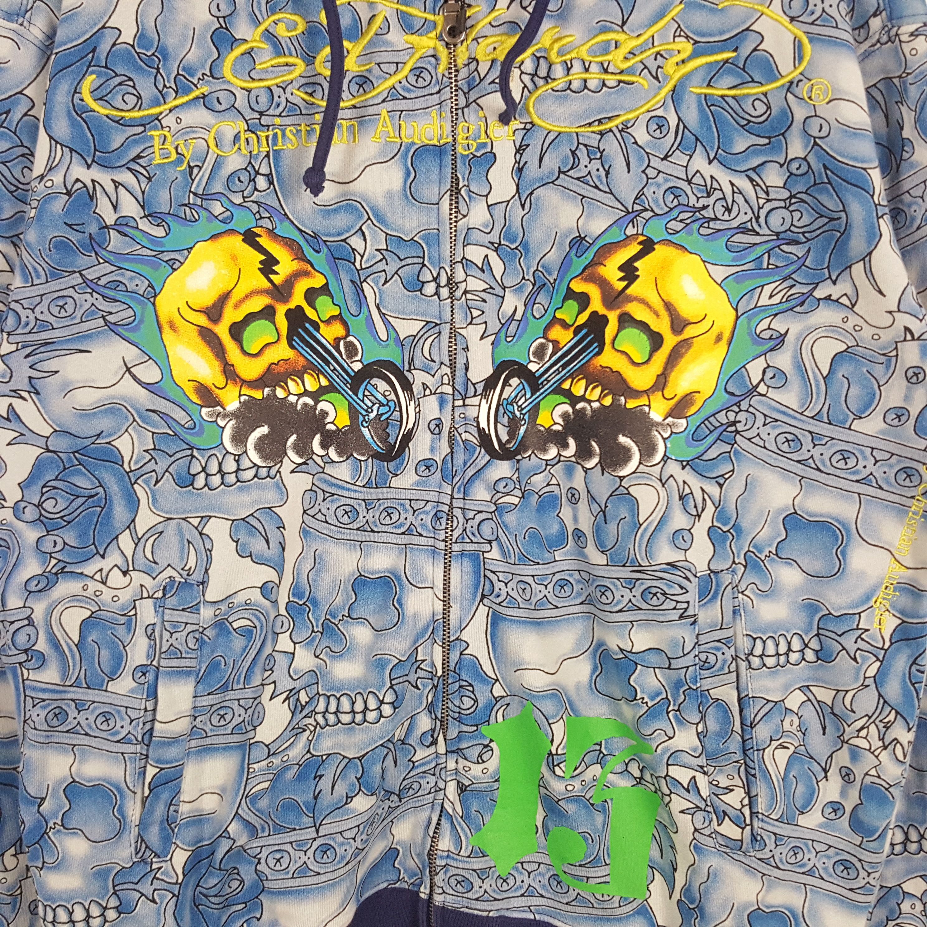 Christian Audigier × Ed Hardy × Vintage Vintage Ed Hardy By Christian Audiger Skull Fullprint Hoodie Size US L / EU 52-54 / 3 - 4 Thumbnail