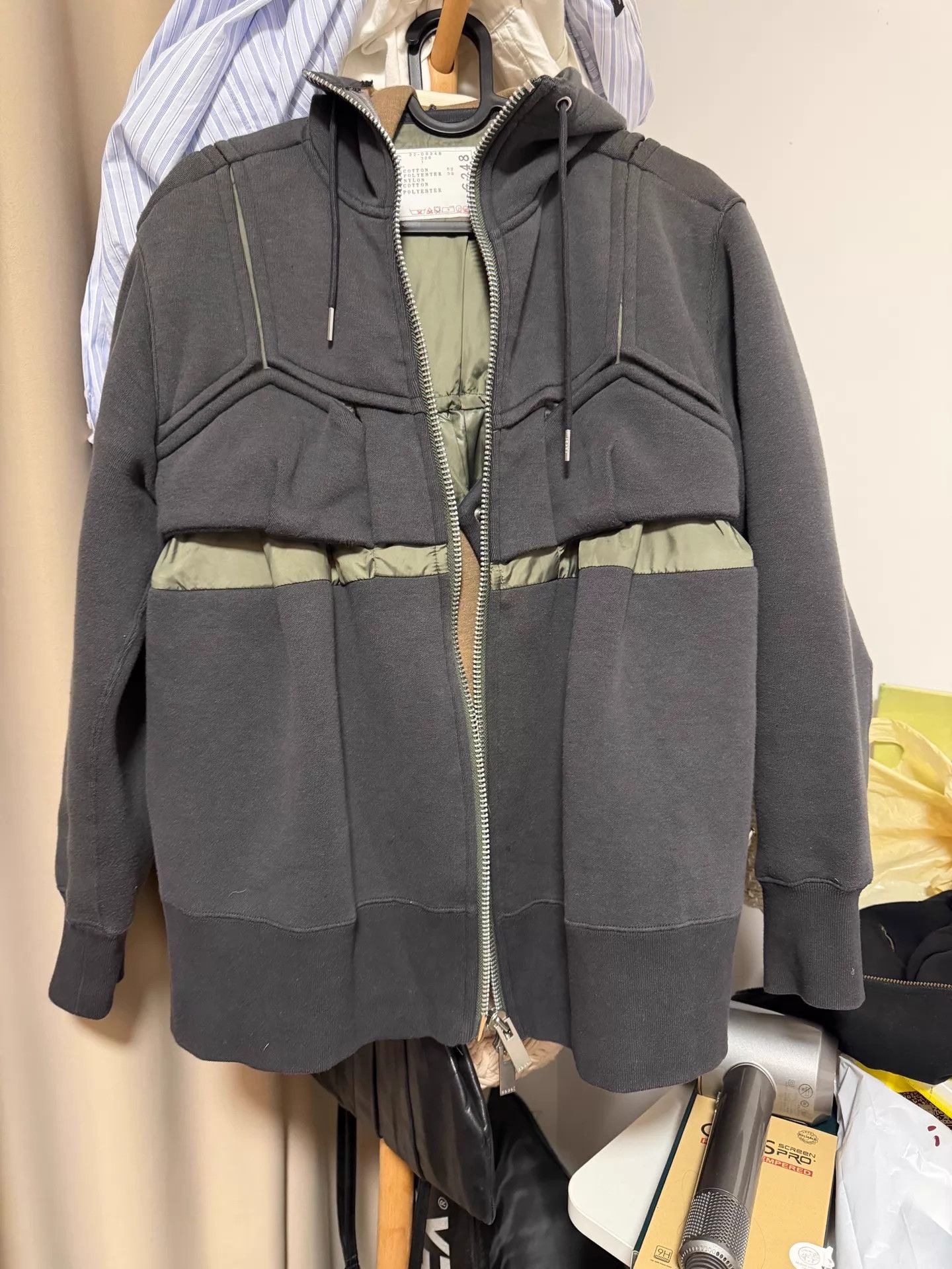Sacai sacai color blocked gray & green sweatshirt jacket size 1 Size US S / EU 44-46 / 1 - 1 Thumbnail